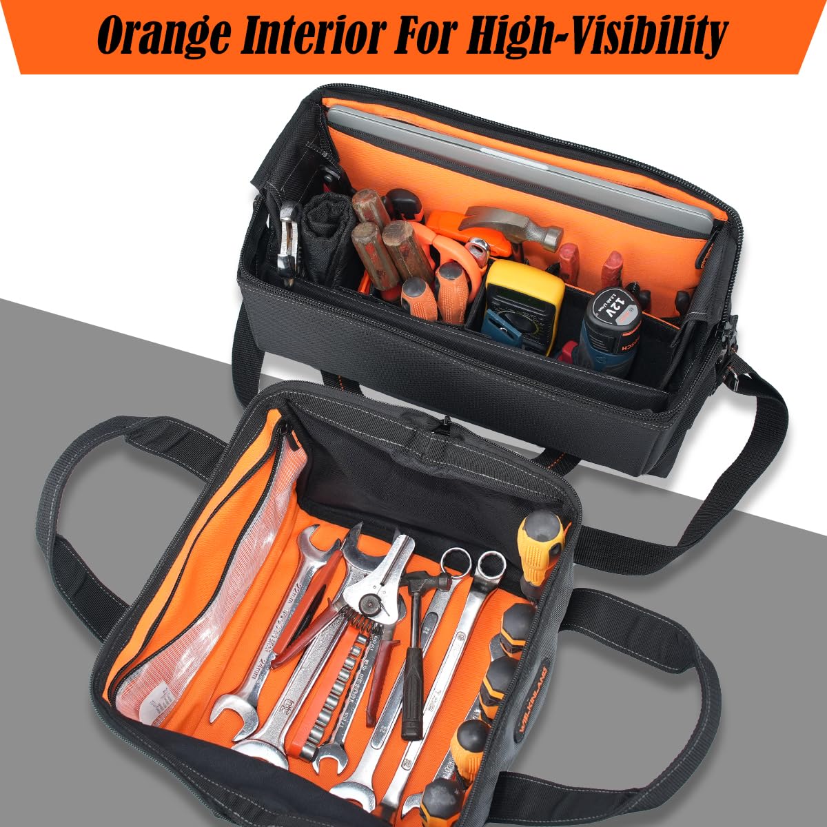 WELKINLAND 25-Pocket Electrician Tool Bag & Small Tool Bag Set, Wide-Opening Technician Tool Bags, Tools Bag W/ 13'' Laptop Compartment, Stay-Up Travel Tech Tools Bag, HVAC Service Tech Tool Bags