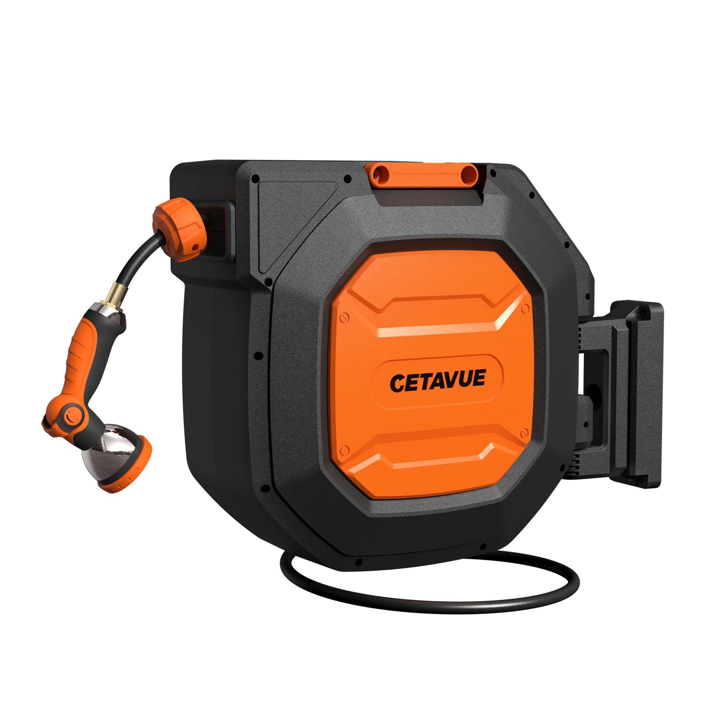 CETAVUE Retractable Garden Hose Reel 5/8 inch x 100 ft,Wall Mounted Heavy Duty Garden Hose Reel with 180°Swivel Bracket,Upgraded 10 Pattern Nozzle/Slow Return System(Black)