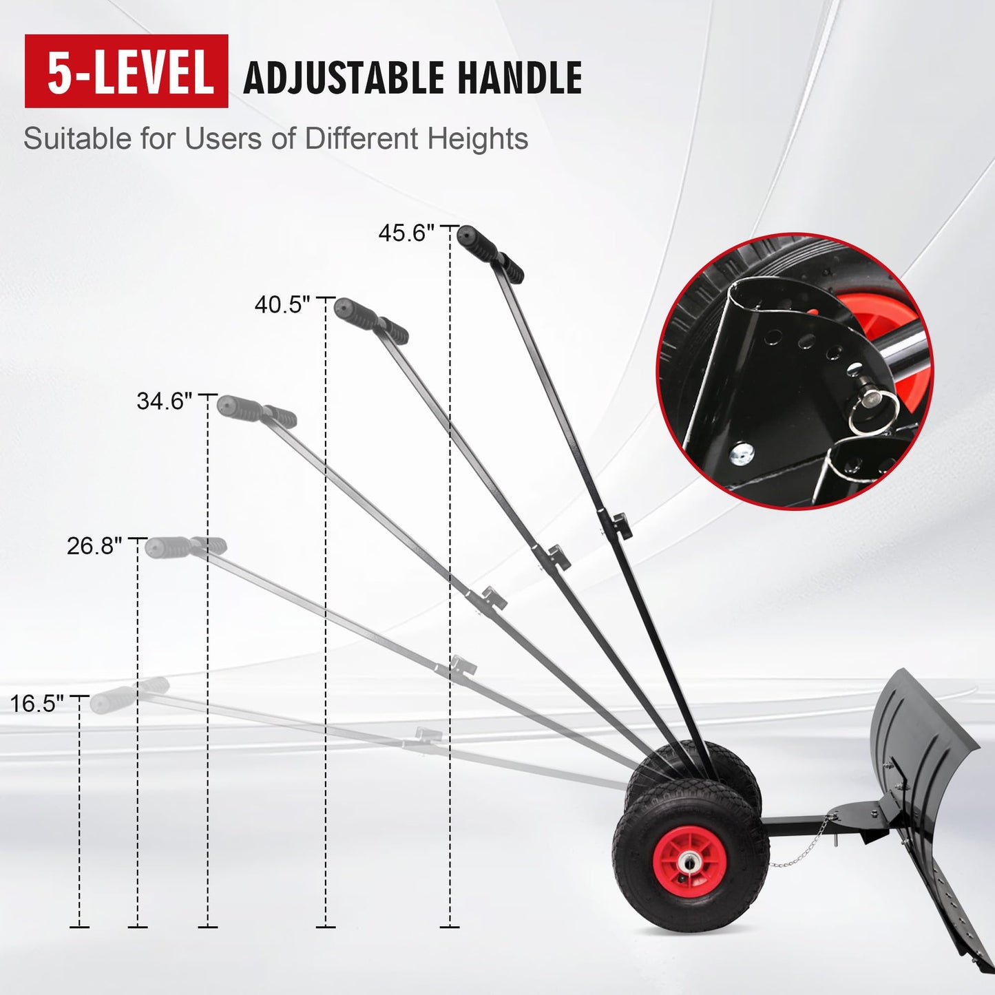 Single Rod Snow Shovel for Driveway - Lightweight Metal Snow Pusher with Wheels, 29" Adjustable Blade for One-Handed Snow Removal