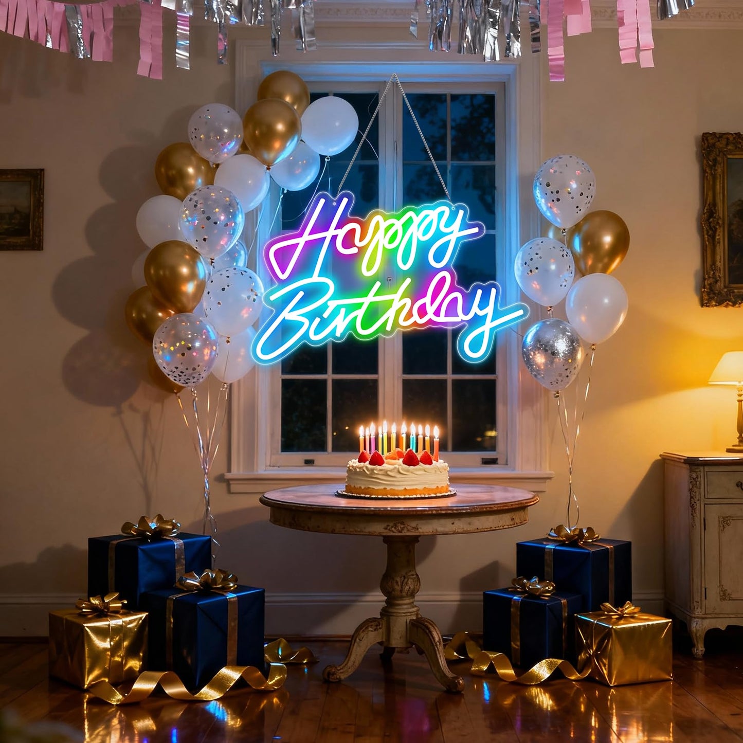 Happy Birthday Sign for Wall Decor, RGB Led Happy Birthday Neon Sign For Party And Remote Control, USB Powered Dimmable Neon Light.Corlorful Happy Birthday Light Up Sign.