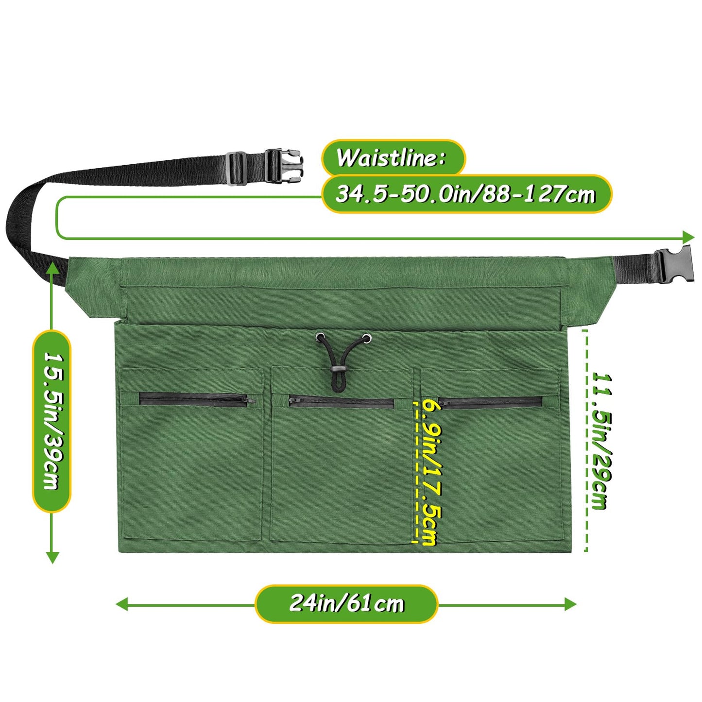 Sxdahran Gardening Apron, 4 Pockets for Harvesting Vegetables Eggs Half Garden Apron Unique Gift Garden Tools Organizer Green
