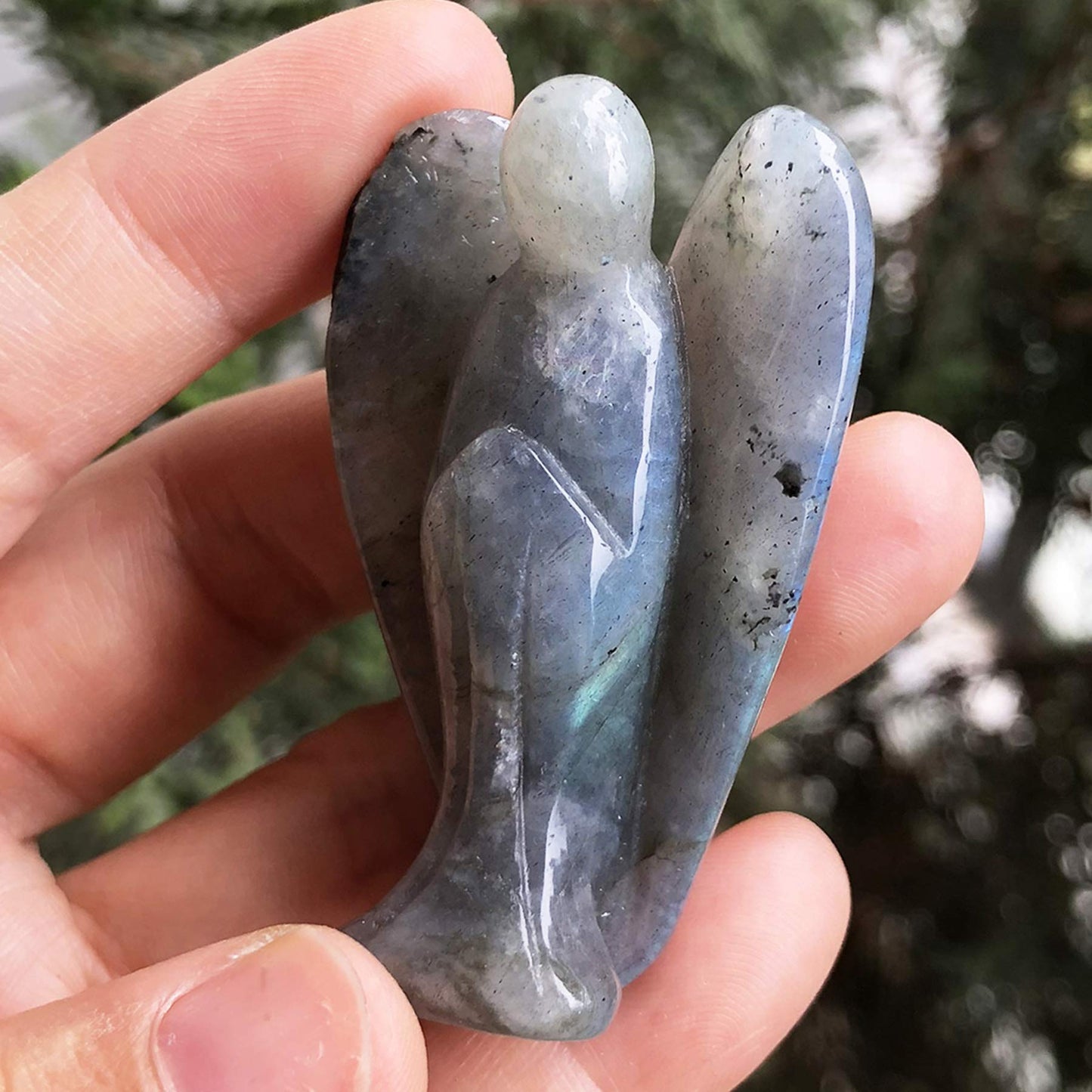 favoramulet 2 Inches Moonstone Crystal Pray Guardian Angel Statue, Carved Healing Peace Angel with Wing Figurine Pocket Stone