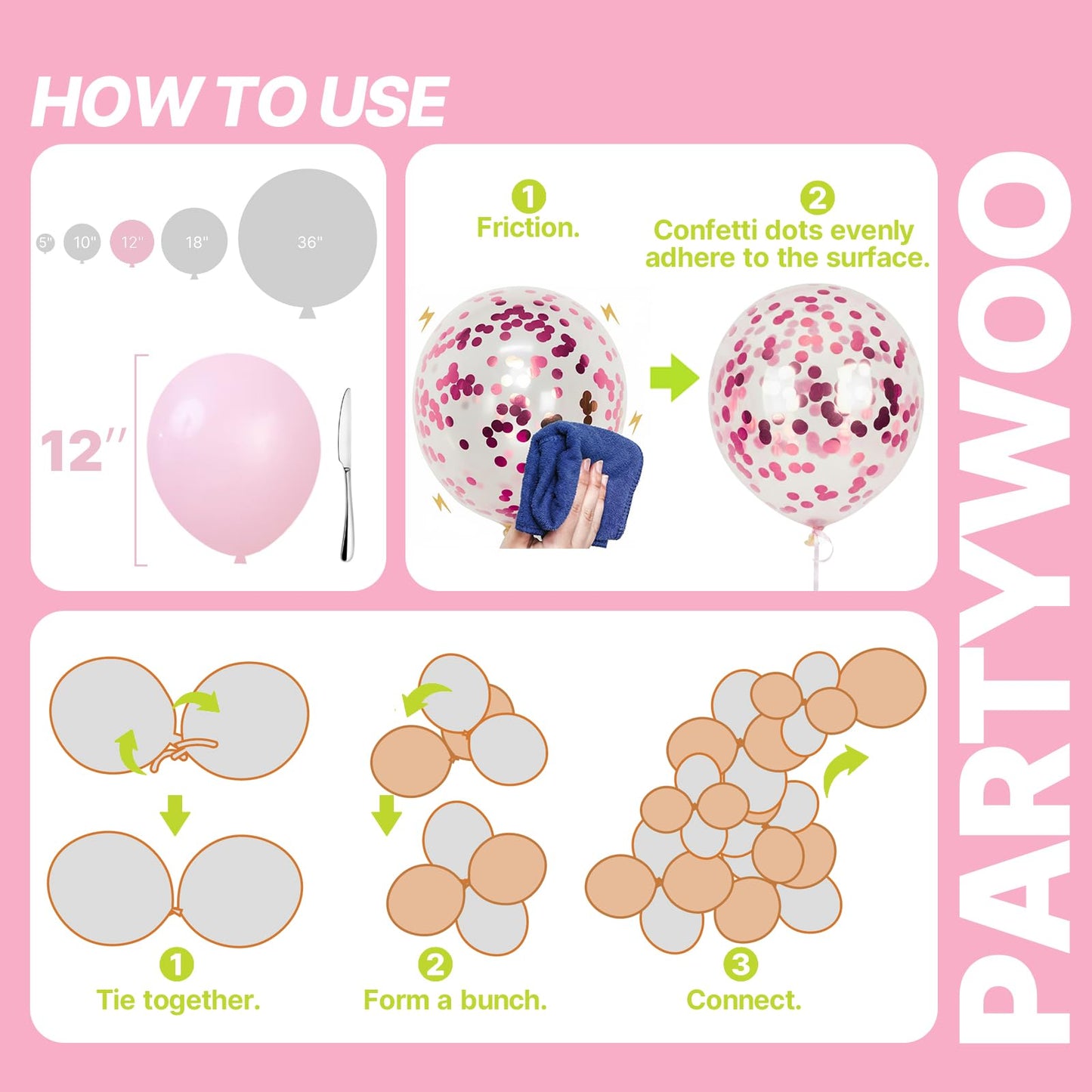PartyWoo Pink Balloons 66pcs 12 Inch Pearl Metallic Mauve Magenta Fuchsia Hot Pink Confetti Latex Balloons for Gender Reveal Bridal Shower Baby Shower Princess Theme Birthday Party Decorations