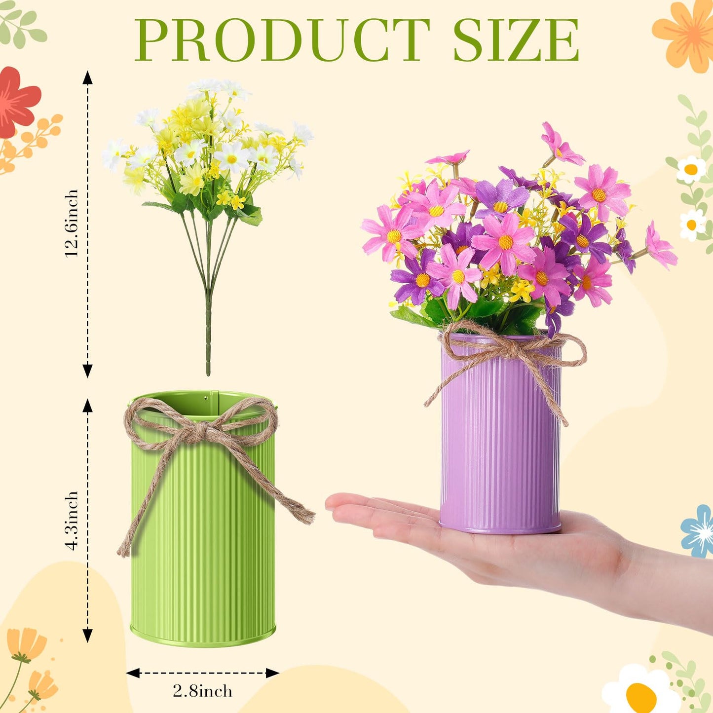 Ferrochef 30 Pcs Spring Centerpiece for Table Spring Office Decoration Galvanized Metal Flower Bucket with Artificial Daisy Flower Bunny Pick, Springs Floral Arrangement for Wedding Birthday Party