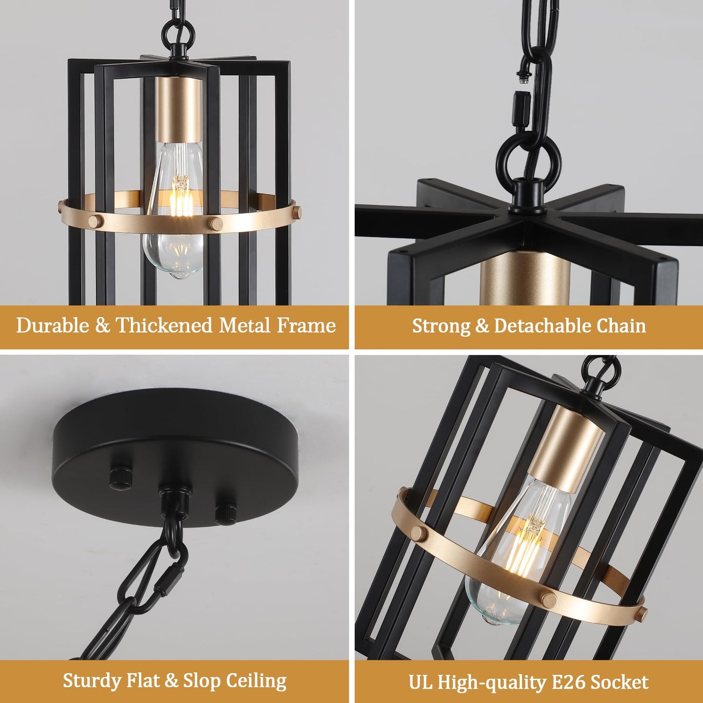 QMNHAU Black and Gold Chandelier Modern Pendant Light Fixtures Adjustable Farmhouse Pendant Lights Kitchen Island Hanging Light Fixture for Entryway Hallway Foyer Dining Room