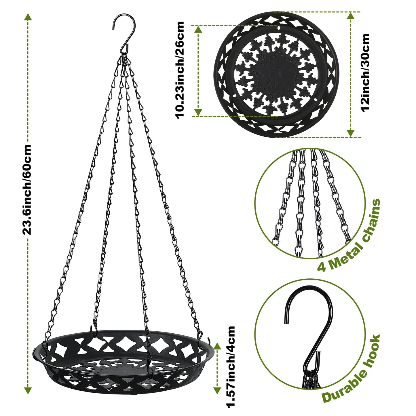 Enhon 2 Pack Plant Hanger, 12 Inch Metal Hanging Planter for Indoor Outdoor Plants, Classy Glossy Black Decorative Hanging Plant Shelf for Window Wall Ceiling Home Decor