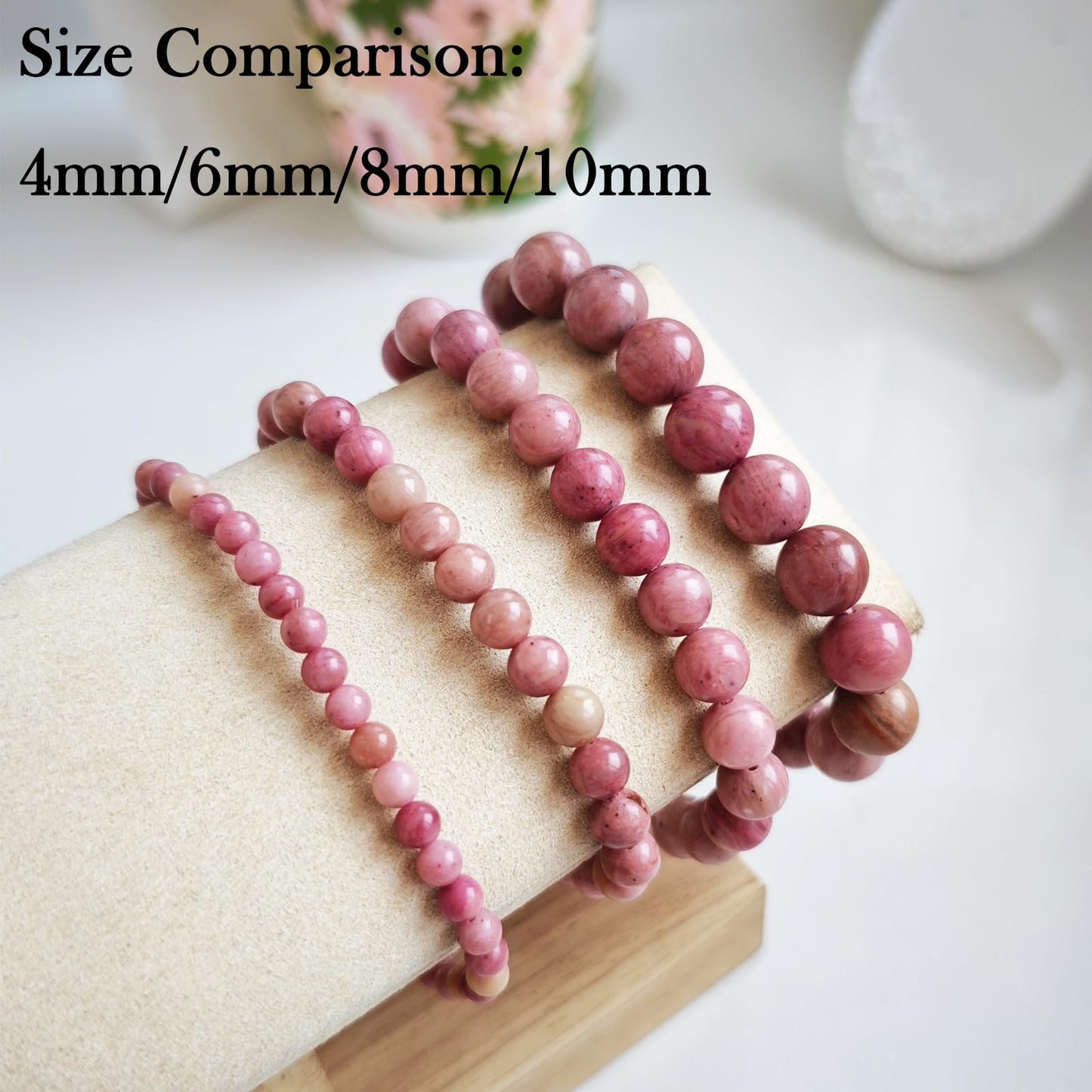 Handmade Natural Gemstone Elastic Bracelet - Healing Crystal Beads Jewelry, Unisex (Rhodochrosite, 8mm)