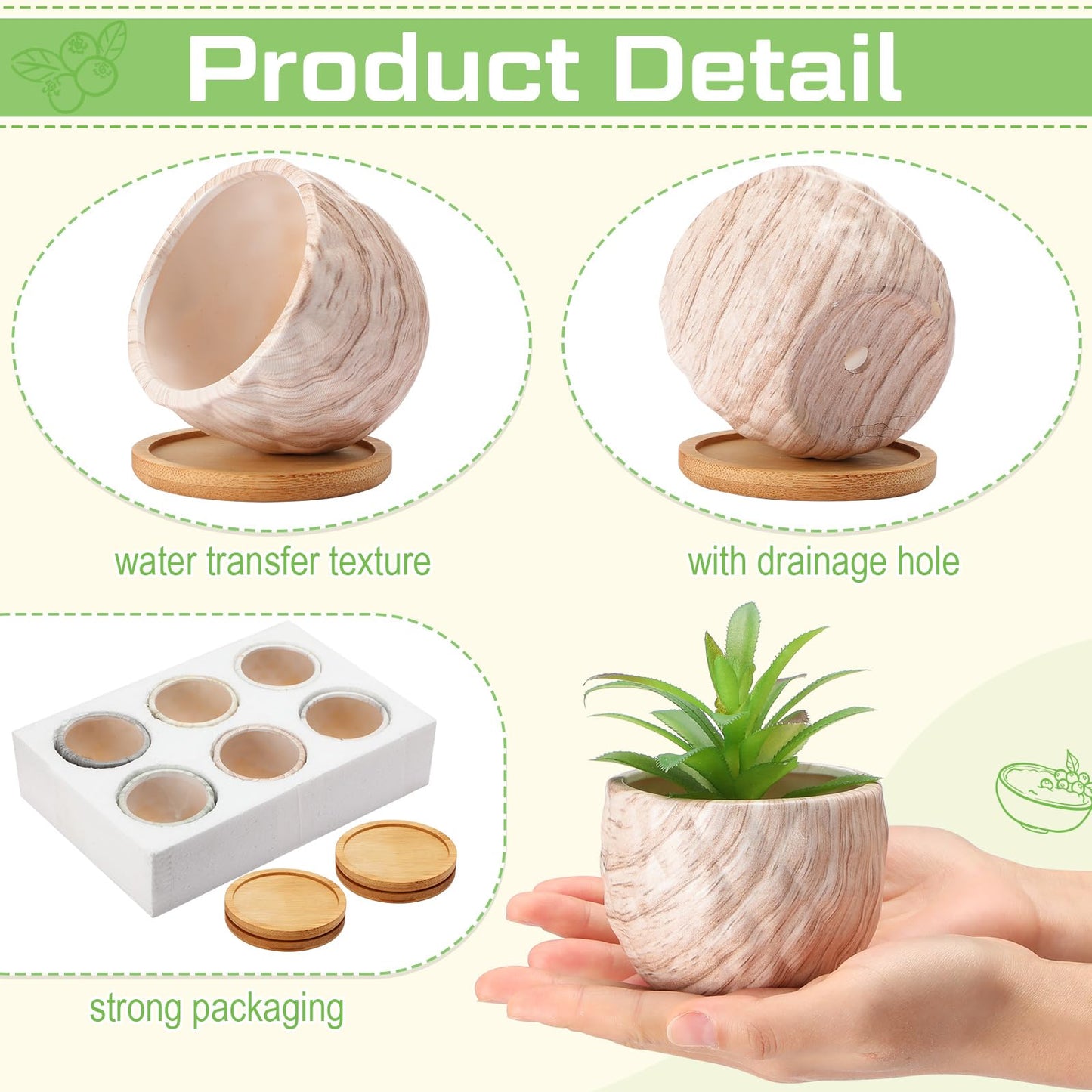 Ziliny Marbling Ceramic Flower Pot 3.35 Inch Succulent Small Plant Cactus Herbs Planter Ceramic Pot with Drainage Hole Matte Round Container(6 Pcs,Elegance Style)