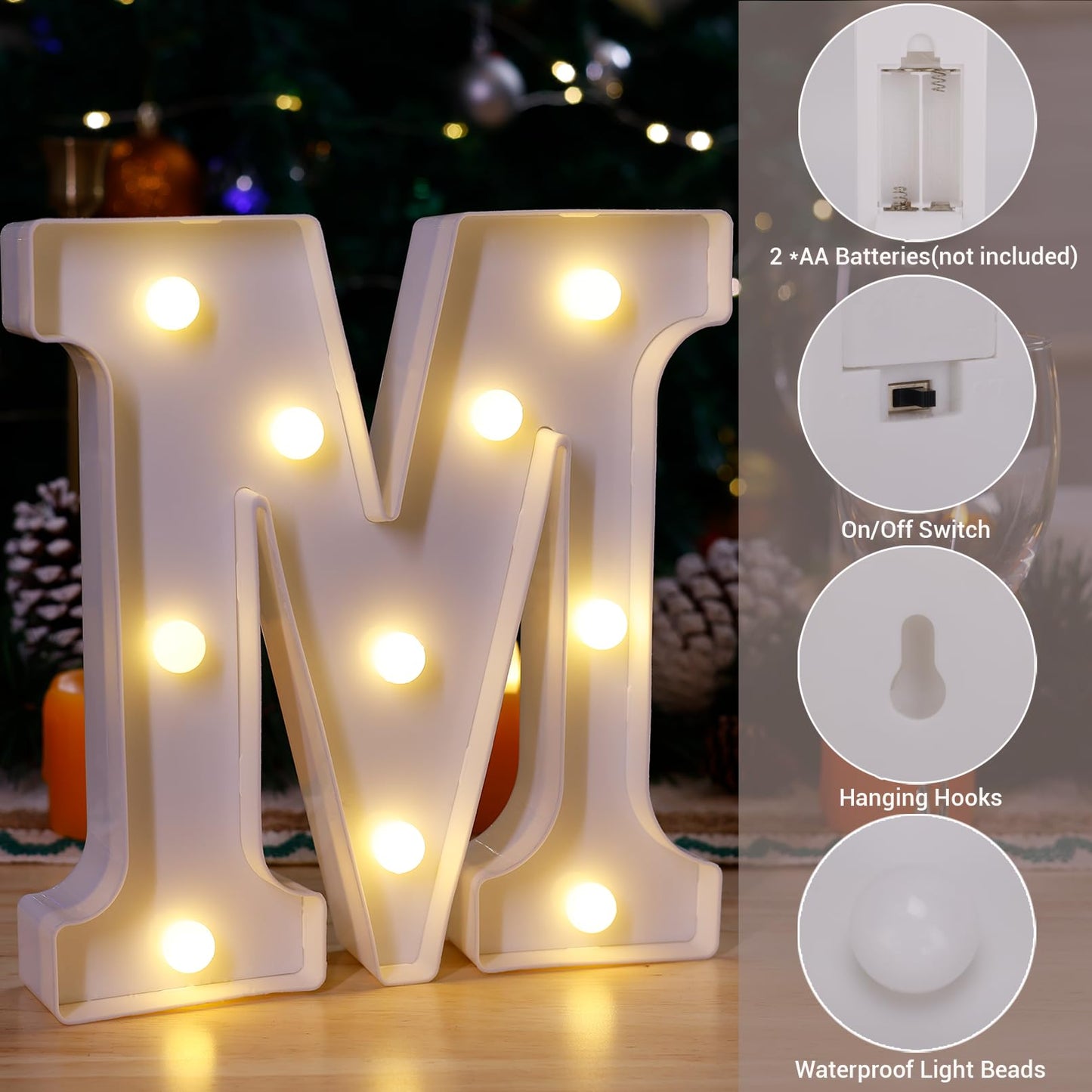 TRONSBOO LED Marquee Sign Light Up Letters, Alphabet Light Up Sign, Battery Powered LED Letter Lights for Night Light, Wedding, Birthday, Party, Christmas or Home Decor (M)