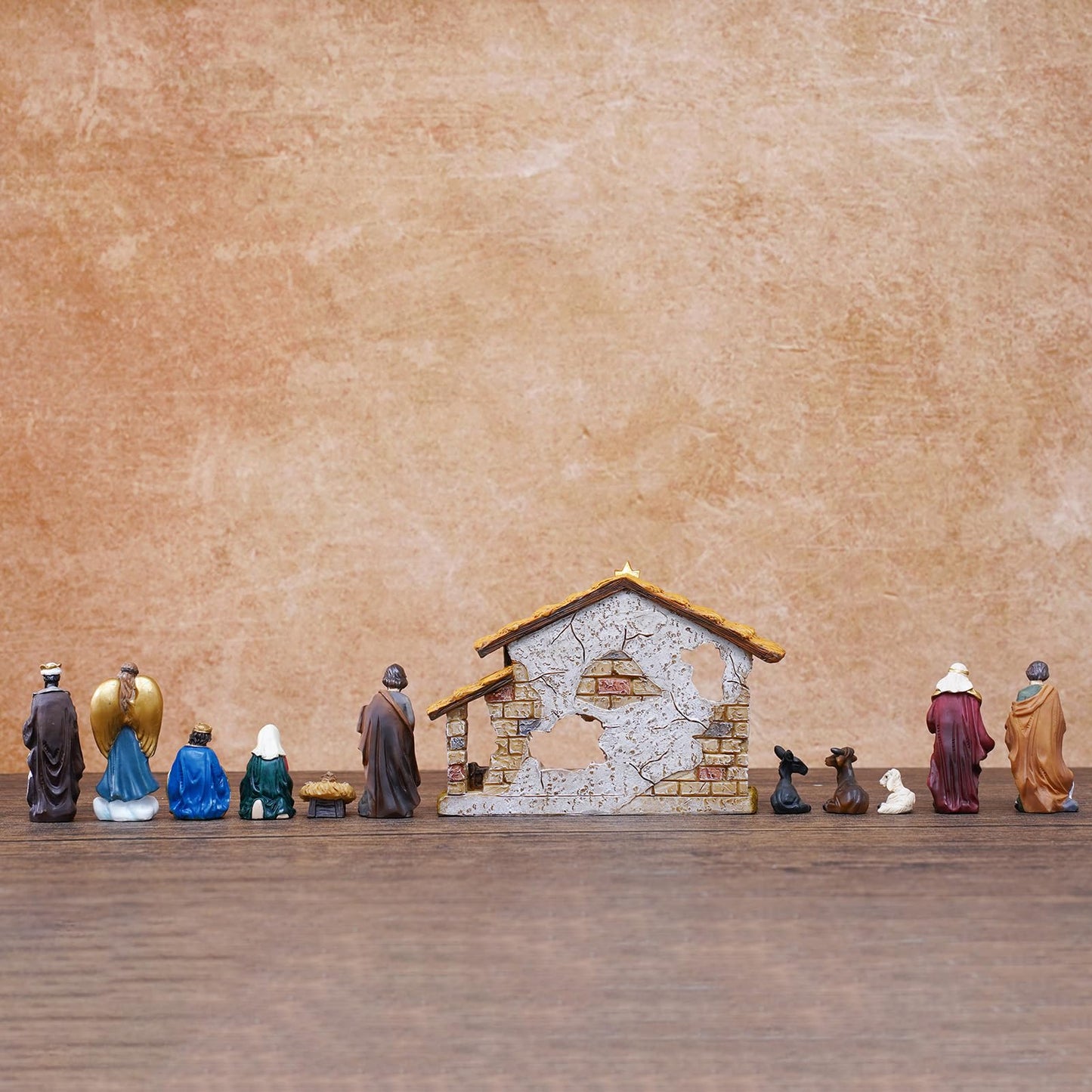QZLUJIANG Traditional Christmas Nativity Scene Set with Stable, 12 Piece Resin Figurine Collection, Holiday Religious Decor (3.3inch)