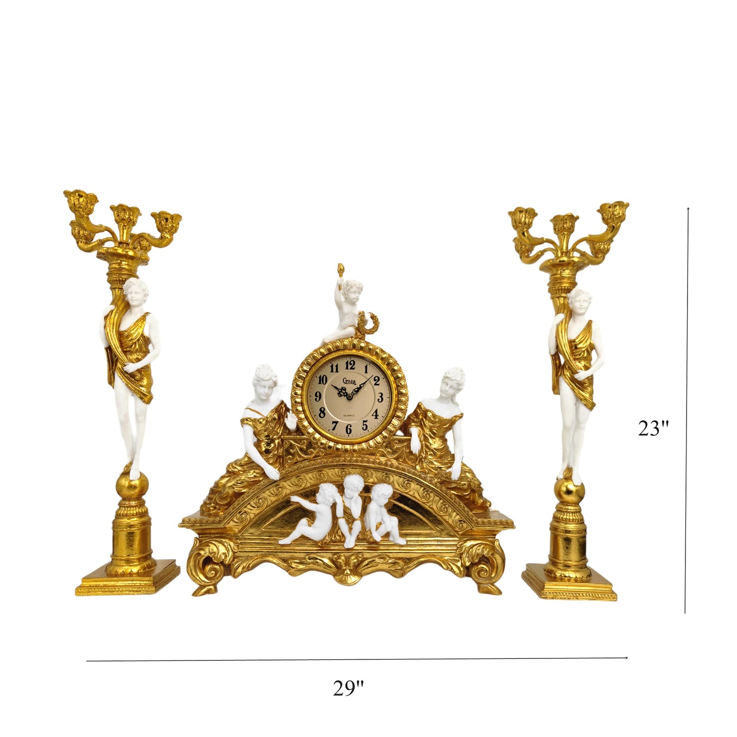 GENUINQ Clock Ornate Rococo Style Mantel Clock with Candelabras Candle Holders Gold for Home Decor