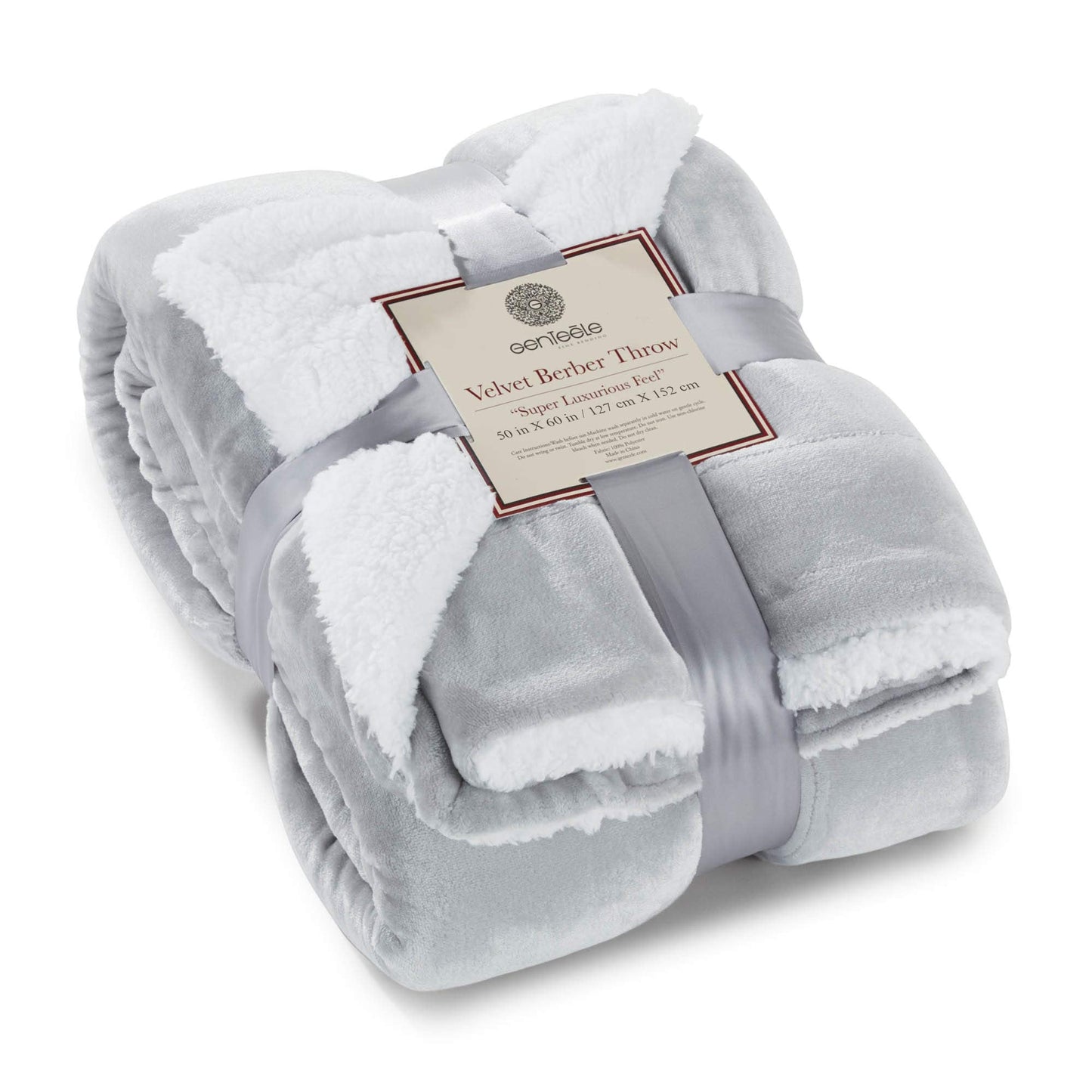 Genteele Sherpa Throw Blanket Super Soft Reversible Ultra Luxurious Plush Blanket, 50 x 60 inches, Silver/White