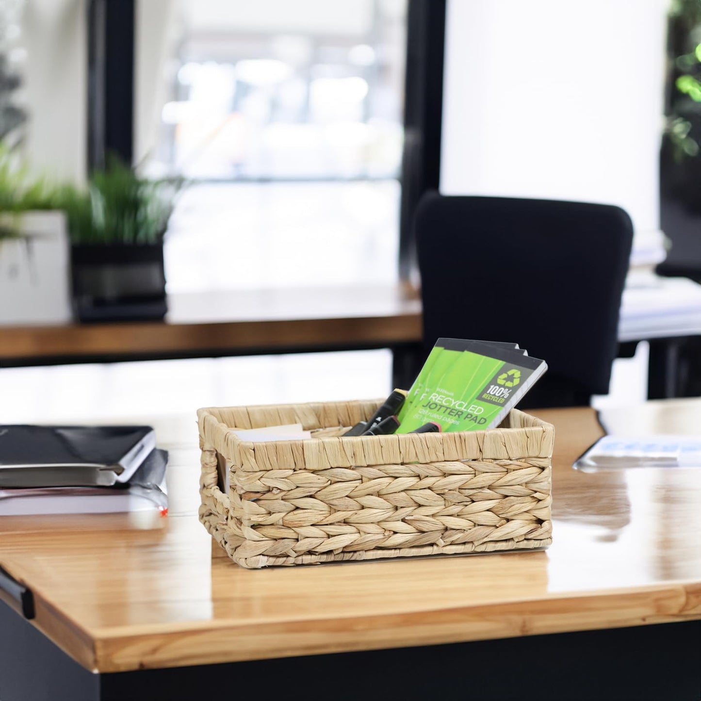 Wicker Baskets, Baskets for Organizing, Rattan Woven Basket for Storage, Organizer Bins with Built-in Handles, Storage Basket for Shelves (Water Hyacinth, Small)