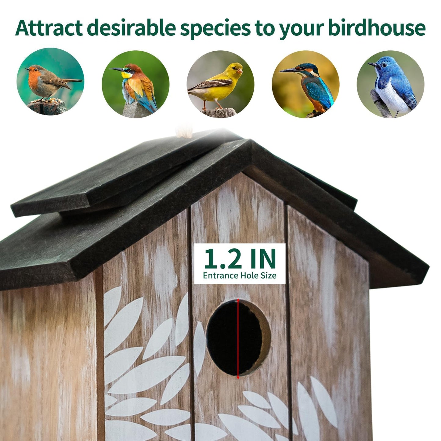 Topadorn Wooden Bird House Hanging Outdoor,Eco Friendly Materials and Decorative with Leaves Printed