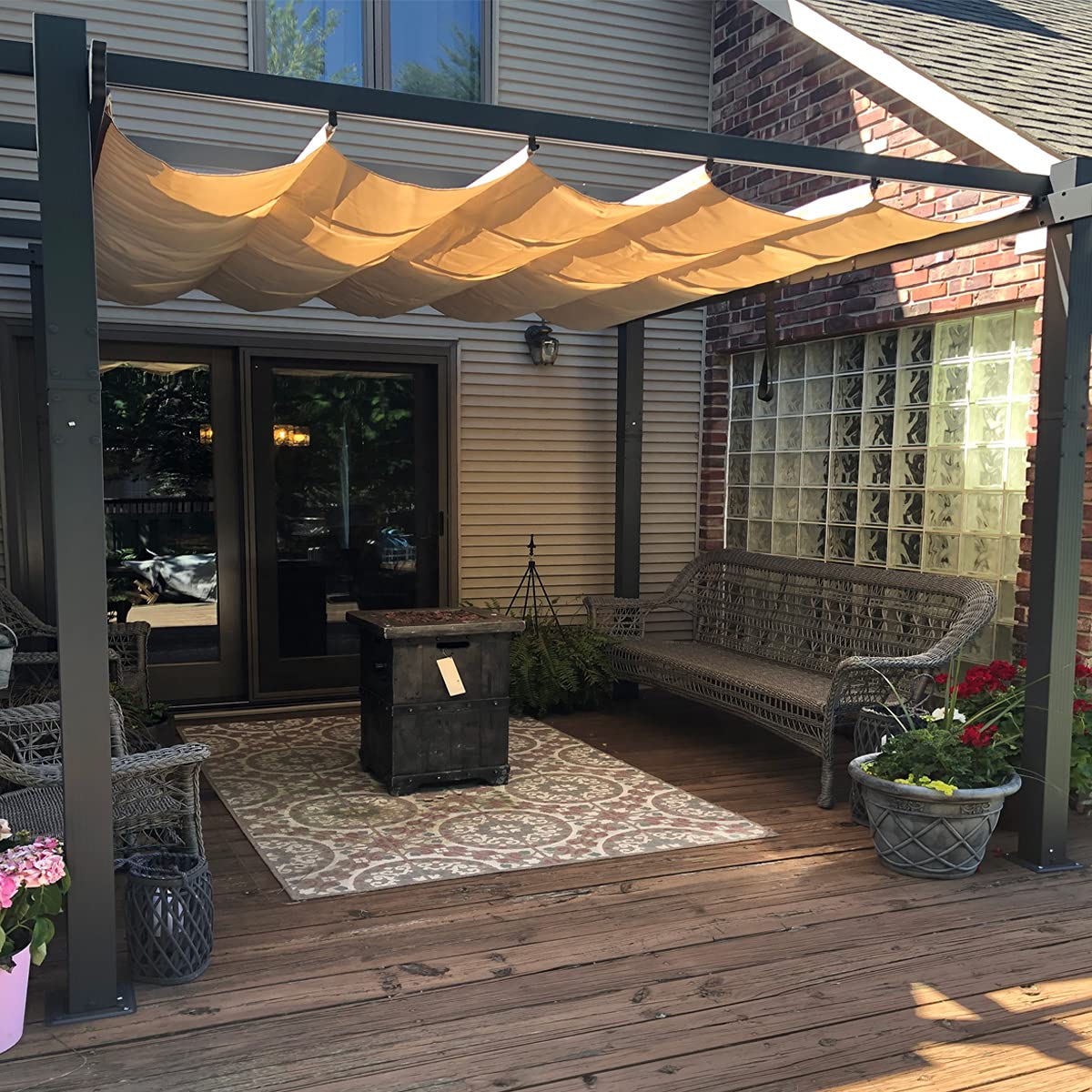 PURPLE LEAF 10' X 12' Outdoor Retractable Pergola with Sun Shade Canopy Patio Metal Shelter for Garden Porch Beach Pavilion Grill Gazebo Modern Yard Grape Trellis Pergola, Beige