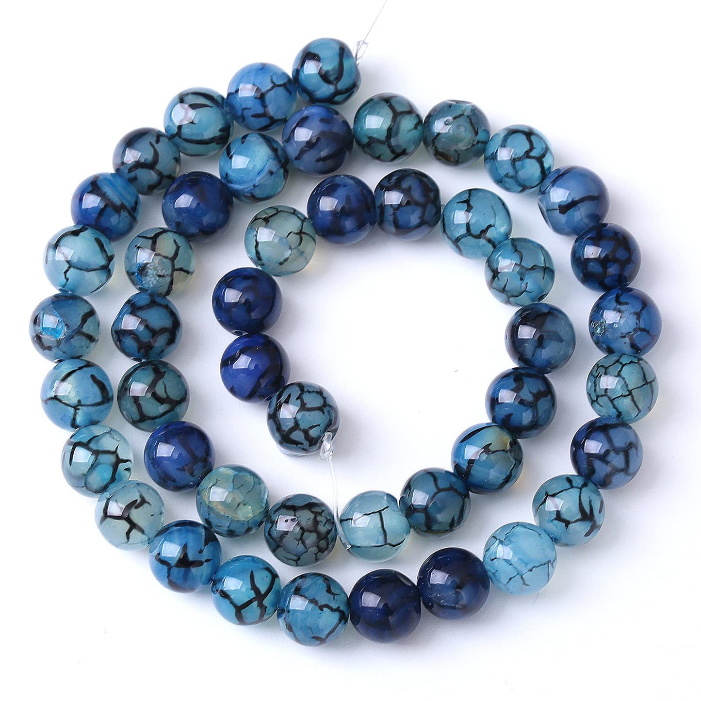 8MM 45PCS Natural Stone Blue Dragon Vein Agate Loose Beads for Jewelry Making DIY Bracelet Necklace