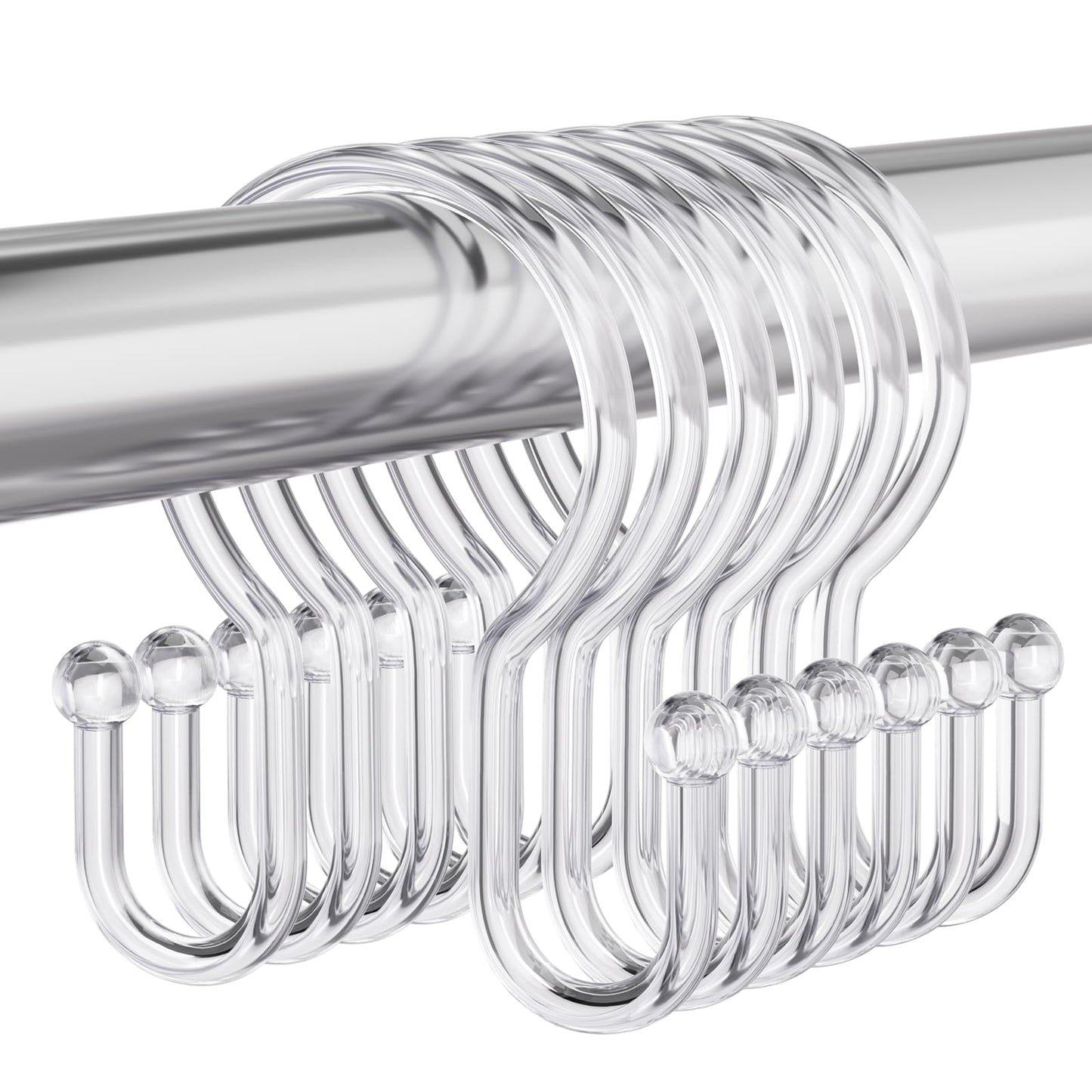 Bathway Shower Curtain Hooks, 12Pcs Plastic Shower Hooks for Shower Curtain, Clear Double Hook Shower Curtain Hooks Rust Proof Shower Curtain Hangers