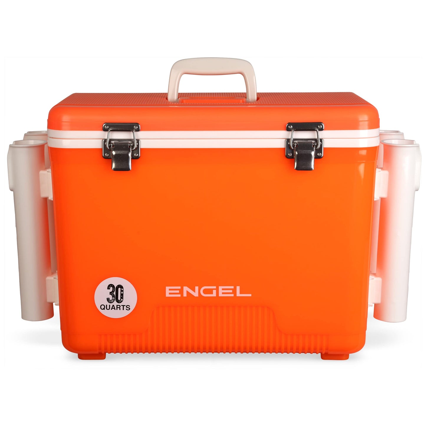 Engel UC30 30qt Leak-Proof, Air Tight, Fishing Drybox Cooler with Built-in Fishing Rod Holders, Also Makes the Perfect Hard Shell Lunchbox for Men and Women in Orange High-Visibility