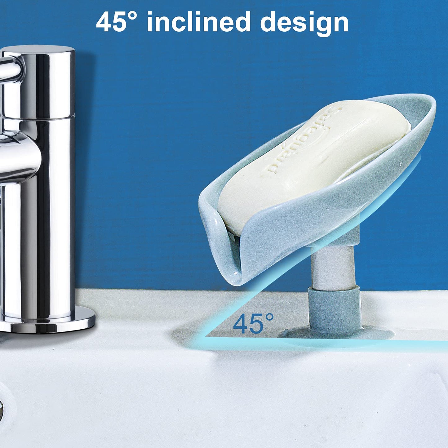 2Pack Soap Holder Leaf-Shape - Self Draining Soap Dish Holder, Not Punched Easy Clean Bar Soap Holder, with Suction Cup Soap Dish Suitable for Shower, Bathroom, Kitchen Sink (Grey + Green)