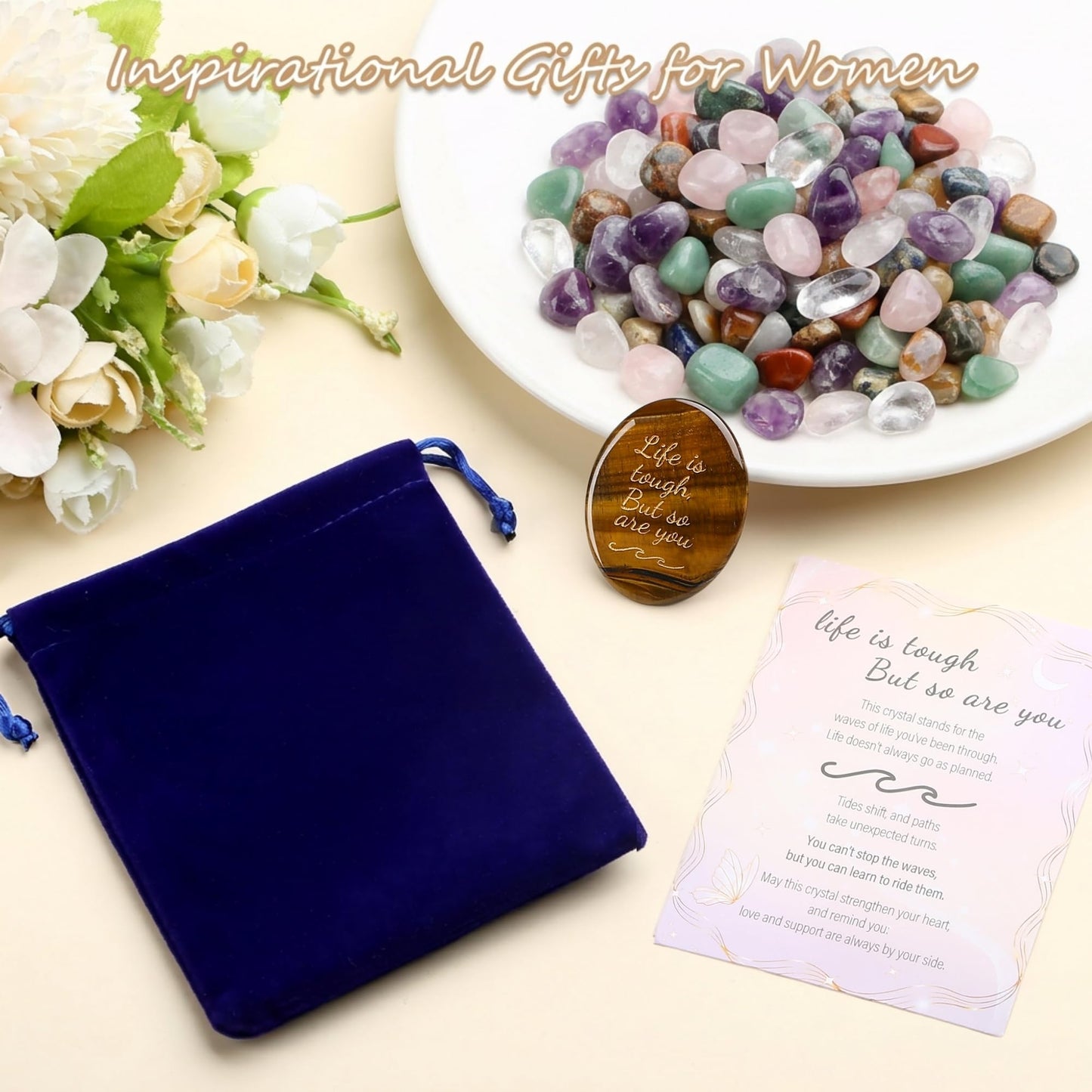 NUKAYAI Inspirational Gifts Worry Stone Tiger Eye Crystal Crystals and Healing Stones Natural Meditation Accessories Gemstones Trinkets Pocket Stress Relief Anxiety Relief Items Gifts for Women Men