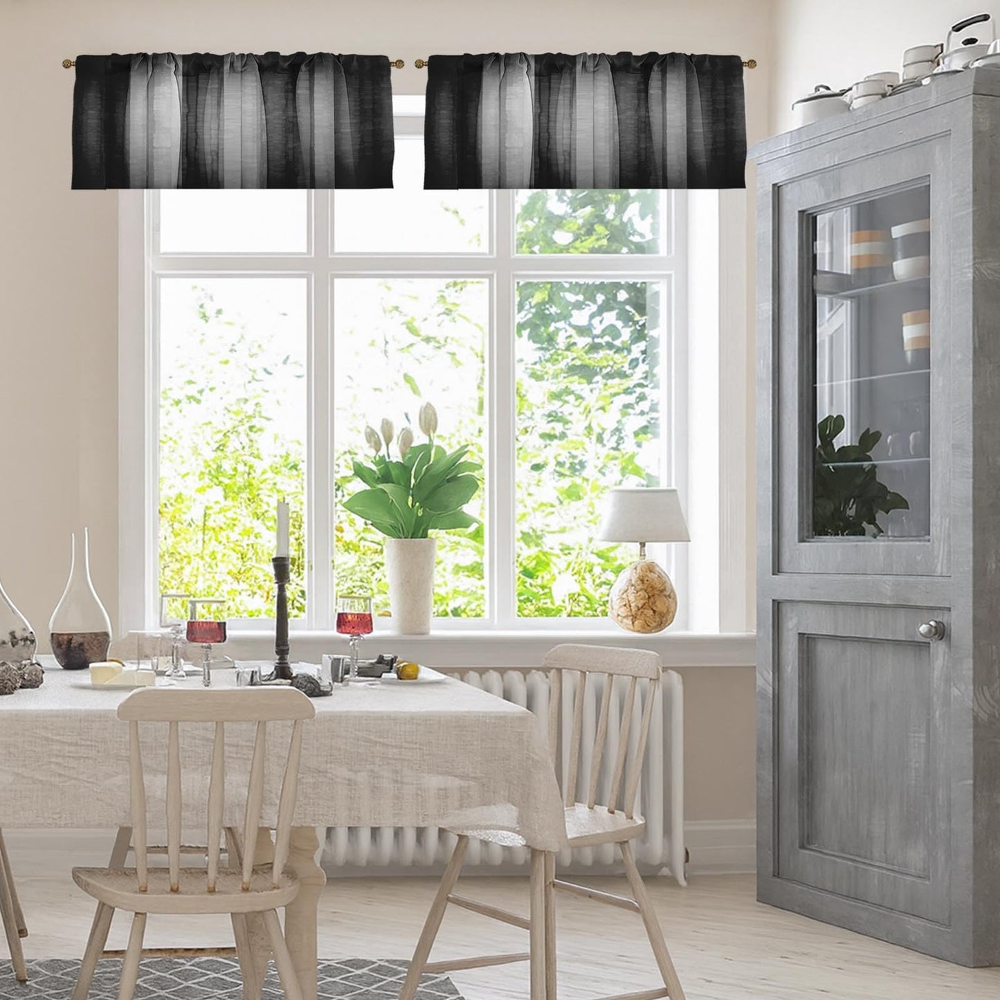 Emvency 2 Pack Dark Grey Valances Window Treatments, Gray Striped Abstract Blackout Drapes Adjustable Curtain for Windows Living Room Kitchen Over Sink, 52x18 Inch Rod Pocket Valances
