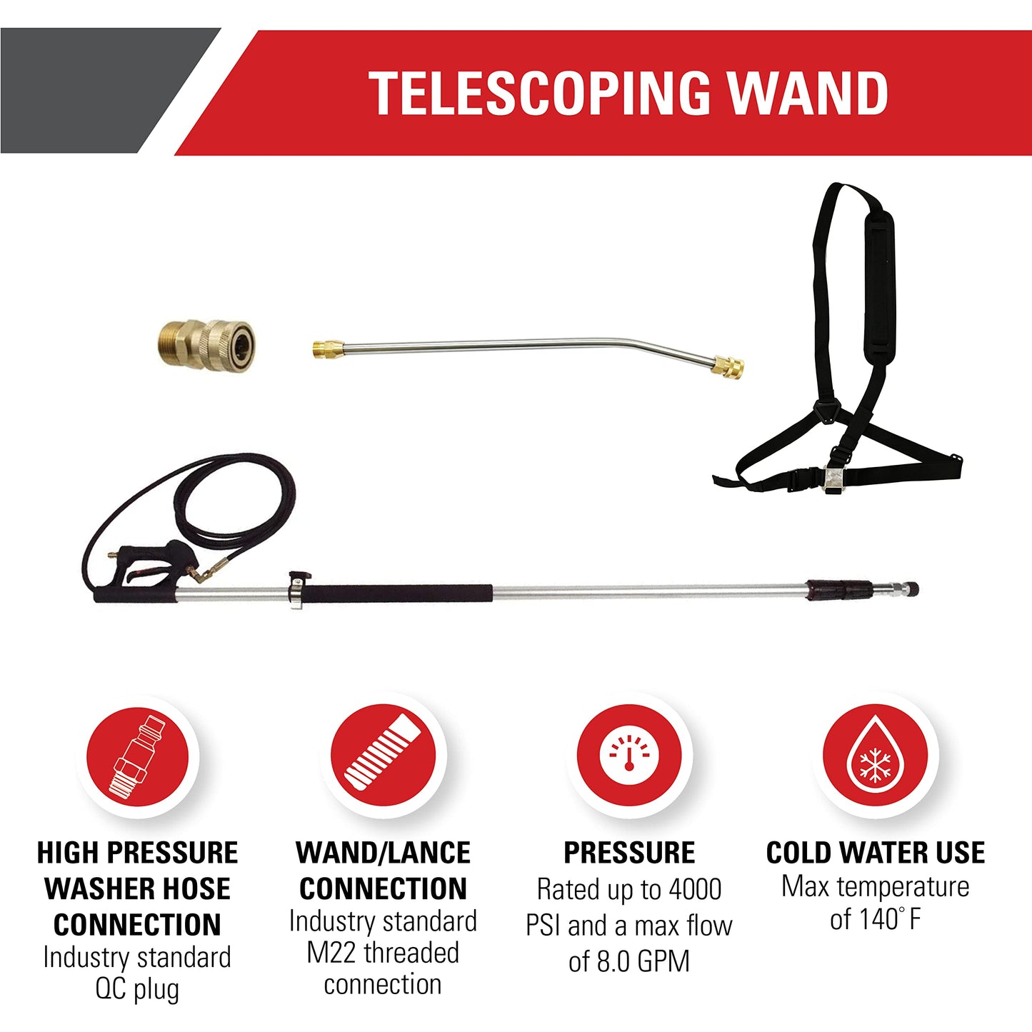 Simpson Cleaning 80470 Telescoping Extension Wand for Gas and Electric Pressure Washers up to 4000 PSI