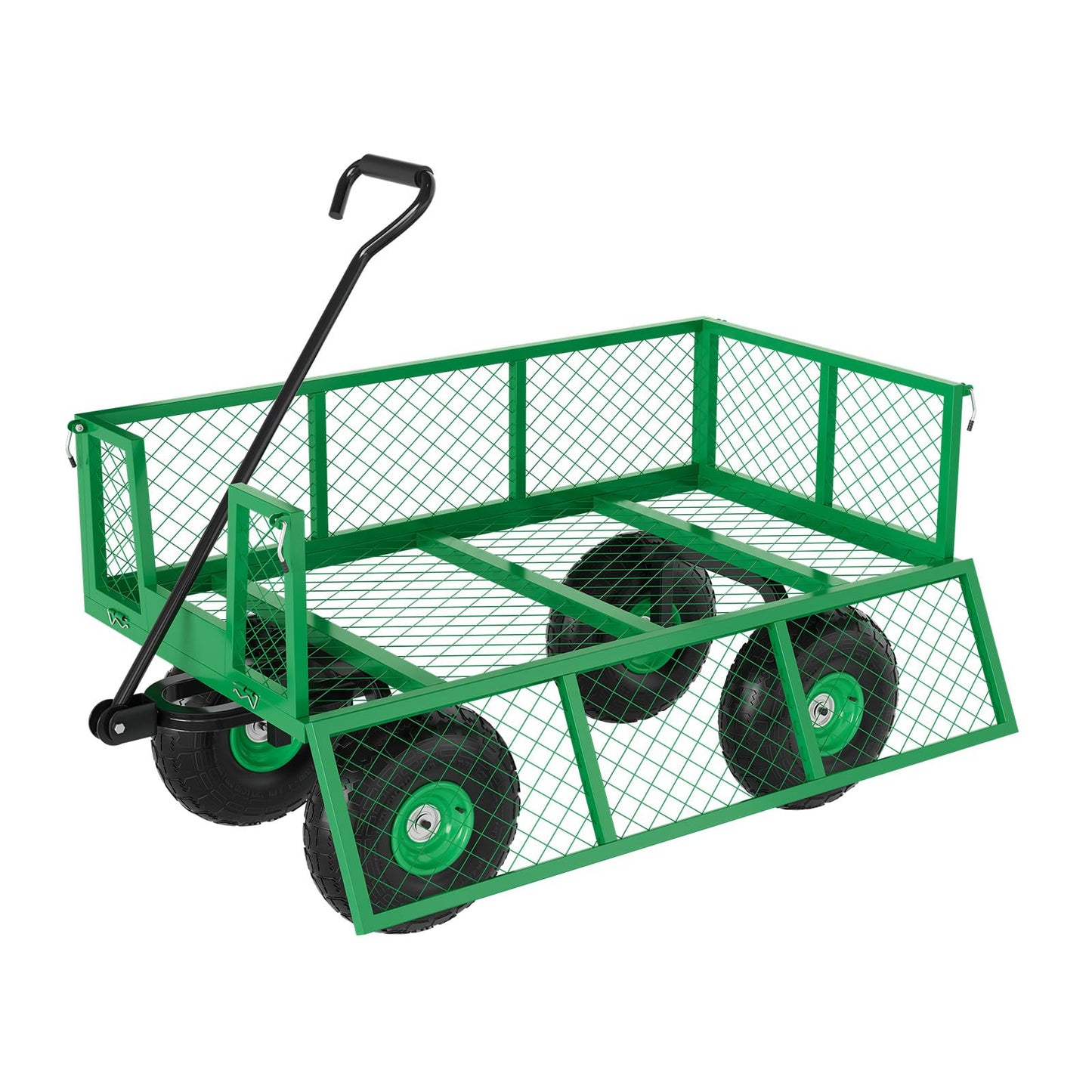 Garvee Steel Garden Cart, 500 LBS Capacity Utility Outdoor Wagon, Heavy Duty Mesh Garden Metal Wagon with Removable Sides, Flexible Handle for Yard, Lawn, Garden