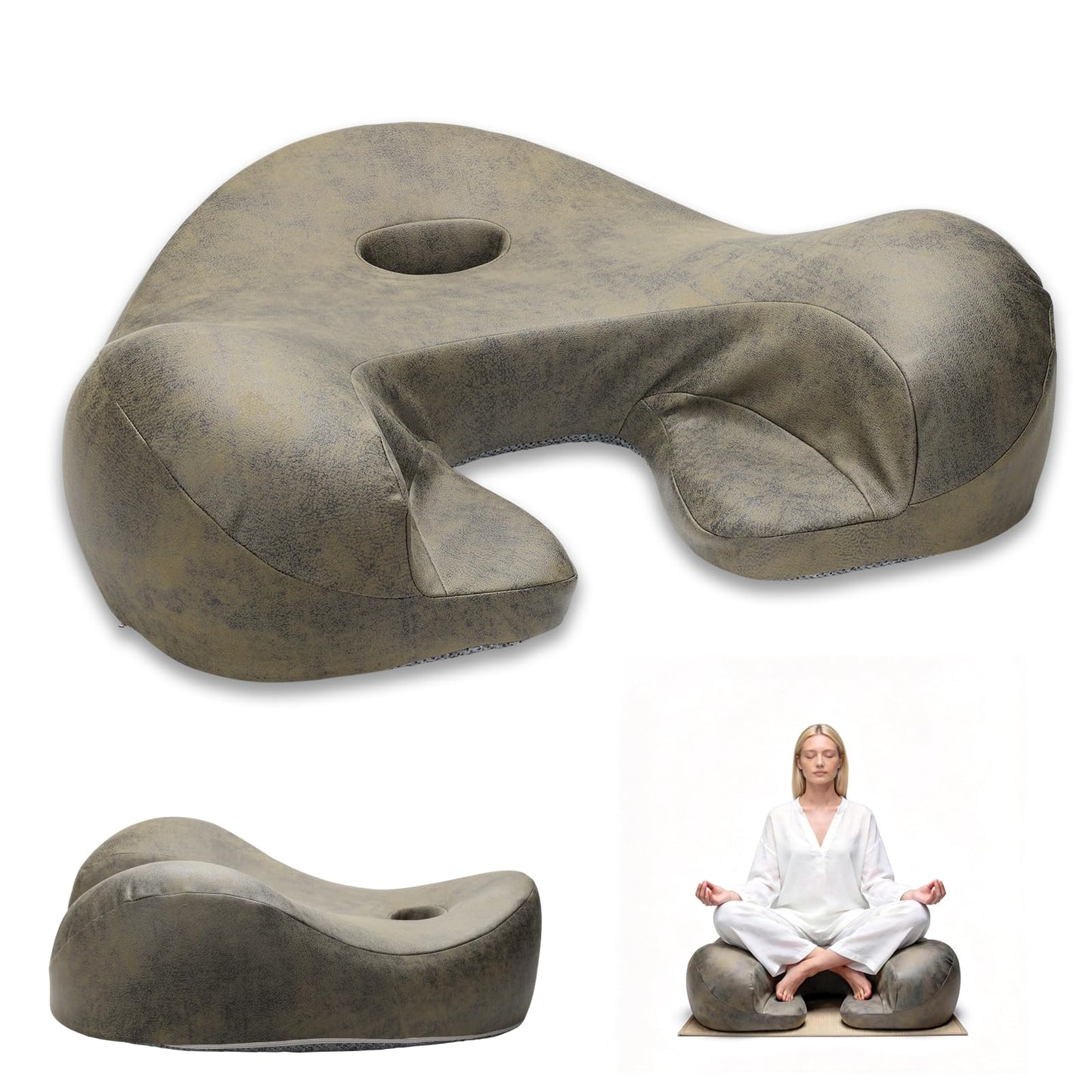 Lemofuta Ergonomic Meditation Cushion for Floor Sitting, 23" Large Memory Foam Cushion with Foot Rest, 8" Thick Support for Back & Knees, Comfortable Posture Seat for Adults, Yoga & Mindfulness Green