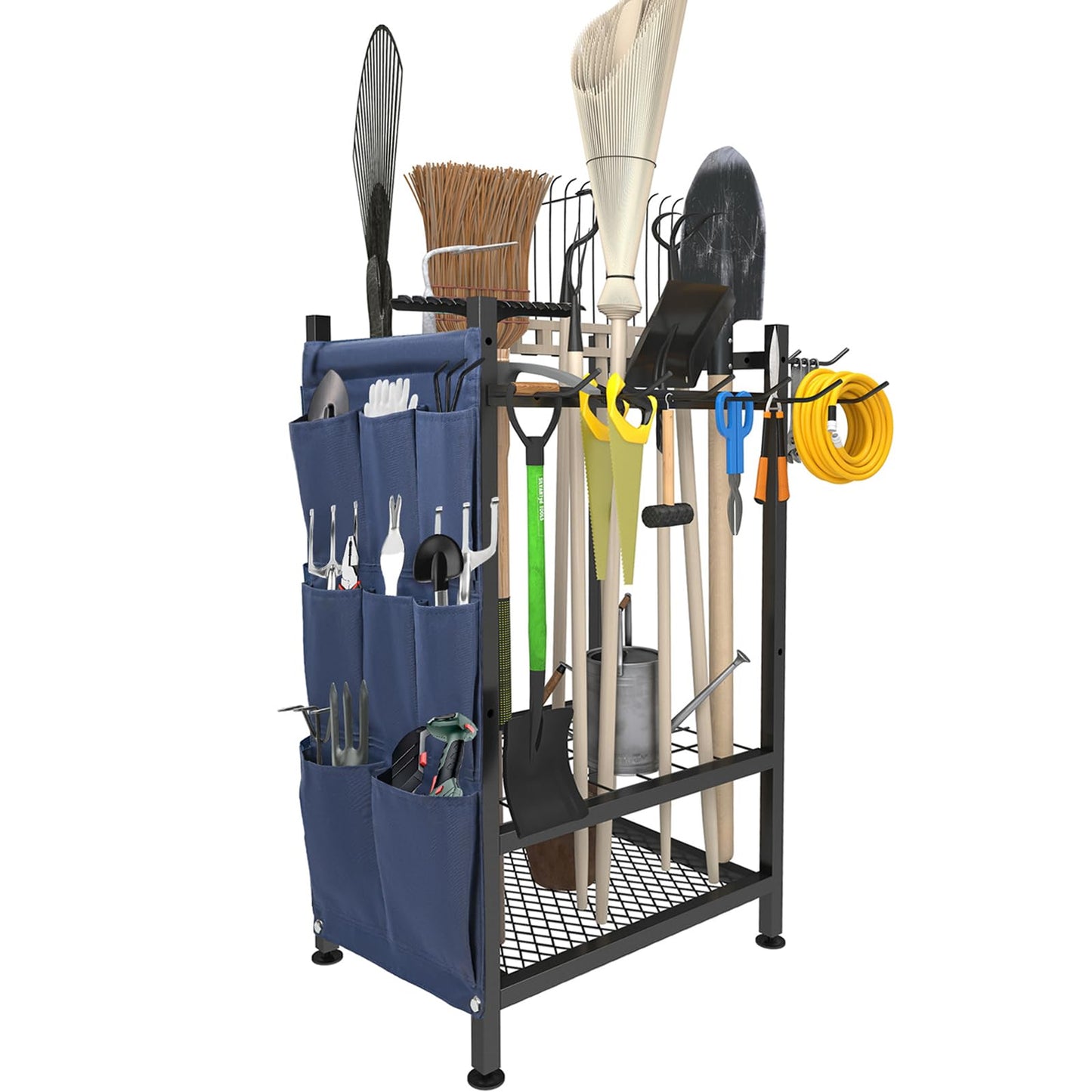 SAMRELAX Garden Tool Organizer, Garden Yard Tool Rack for Garage, Garage Organization and Storage, Metal Yard Tools Storage up to 46 Tools/Rake/Broom/shovel/, Suitable for Garage, Yard, Patio, Shed