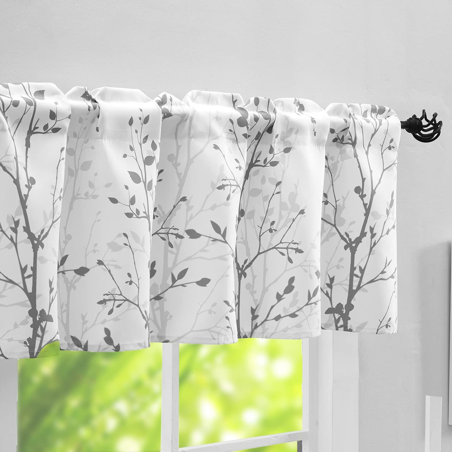 Luvyohmee Tree Branch Printed Curtain Valance, 18 inches Long Window Treatment Valance, Grey Window Valances for Kitchen, Bathroom, Dining Room, Living Room, Bedroom and Kid’s Room,1 Panel