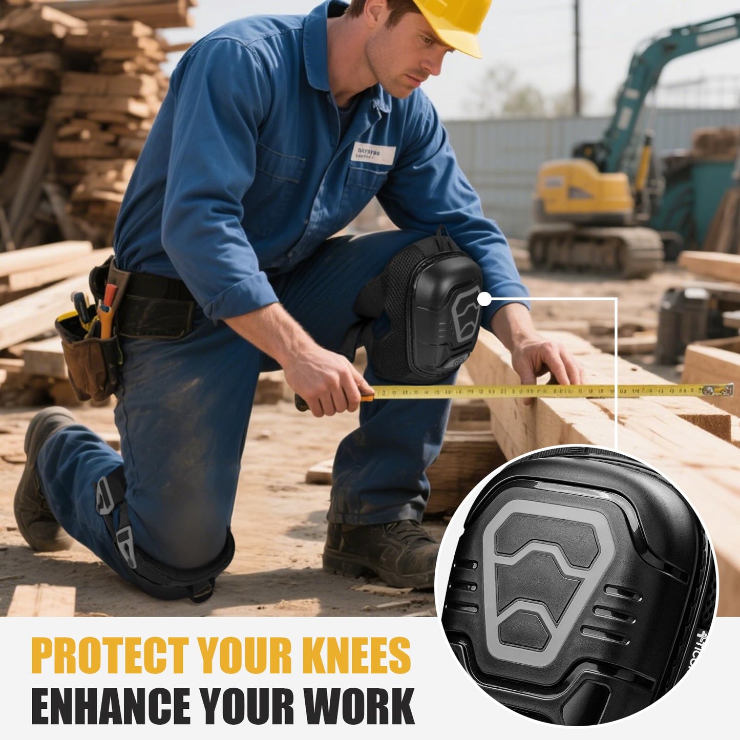 TICONN Gel Knee Pads for Work, Professional Heavy Duty Work Knee Pads for Men with Soft Foam and Gel Cushion for Men Construction, Garden, Flooring (Black/Grey)