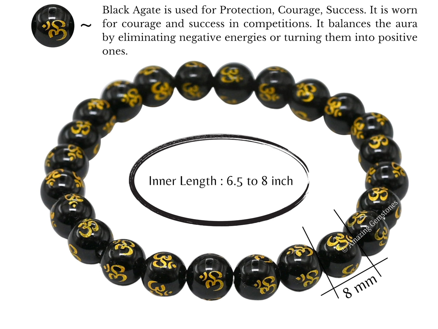 Amazing Gemstone Crystal Bracelet for Women Men's Gifts - Protection Healing Crystal Bracelet - 8mm Gemstone Beaded Stretchable Bracelet Pulseras Para Hombres Mujer Stocking Stuffers Mothers Day Gift (OM Black Agate)