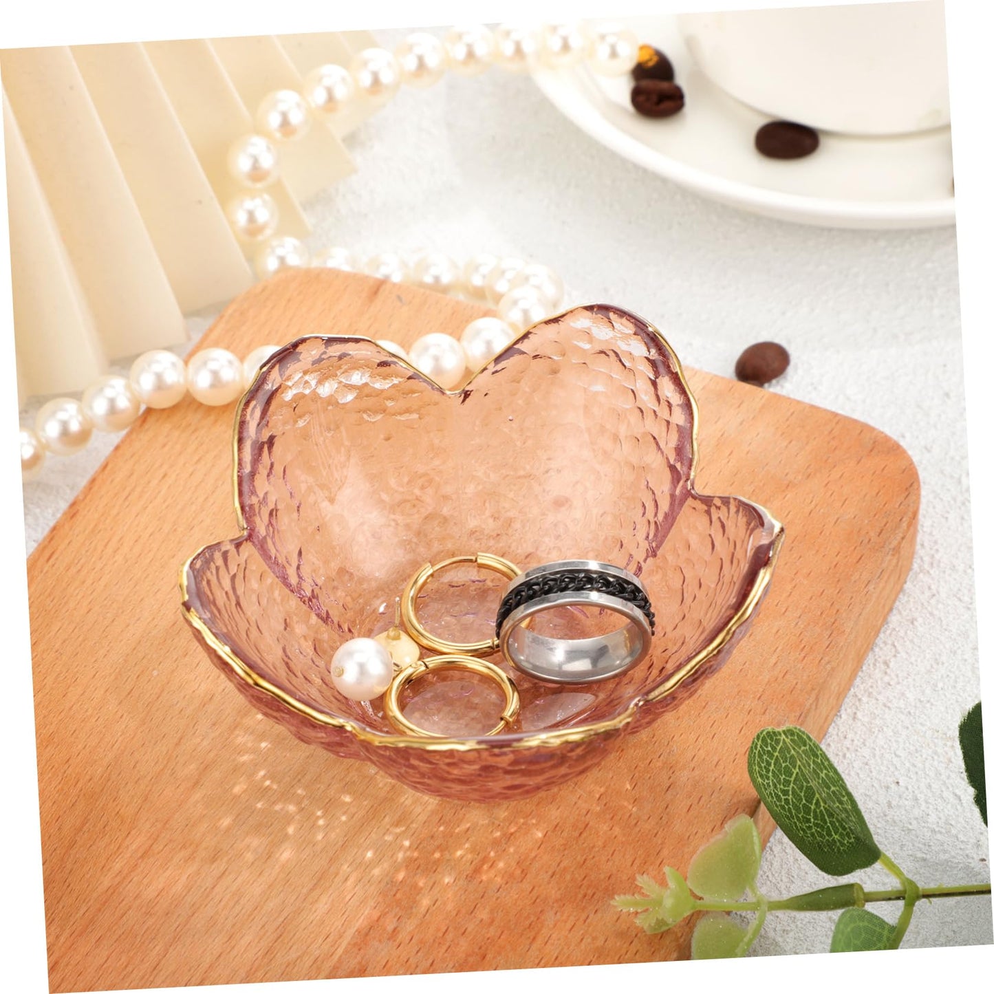 BESTYASH Glass Candy Bowl Cherry Blossoms Pink Gold Plate Decorative Trays for Office