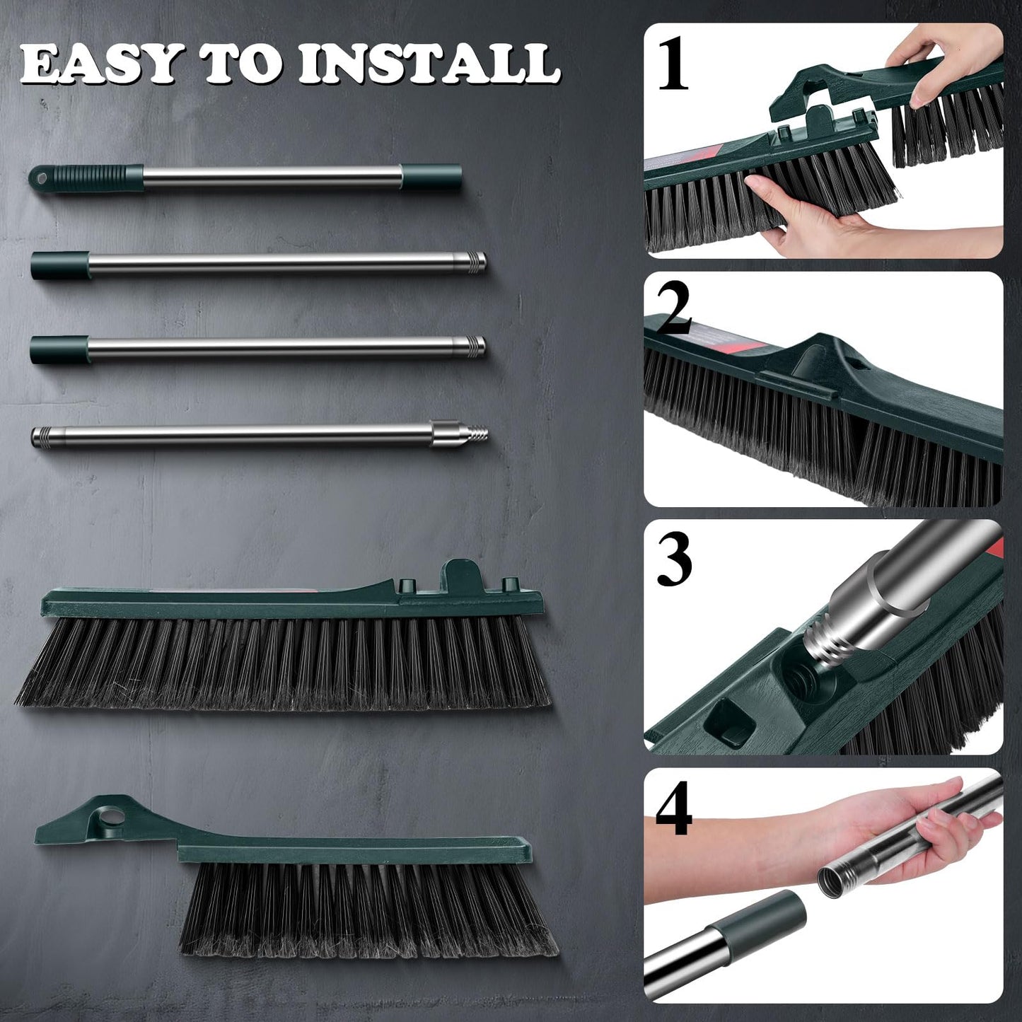 MASTERTOP 24" Push Broom Outdoor, Heavy Duty Garden Brush Broom with 58" Long Handle and Stiff Bristles,Commercial Outdoor Broom for Deck Driveway Garage Yard Patio Warehouse Concrete Floor Cleaning
