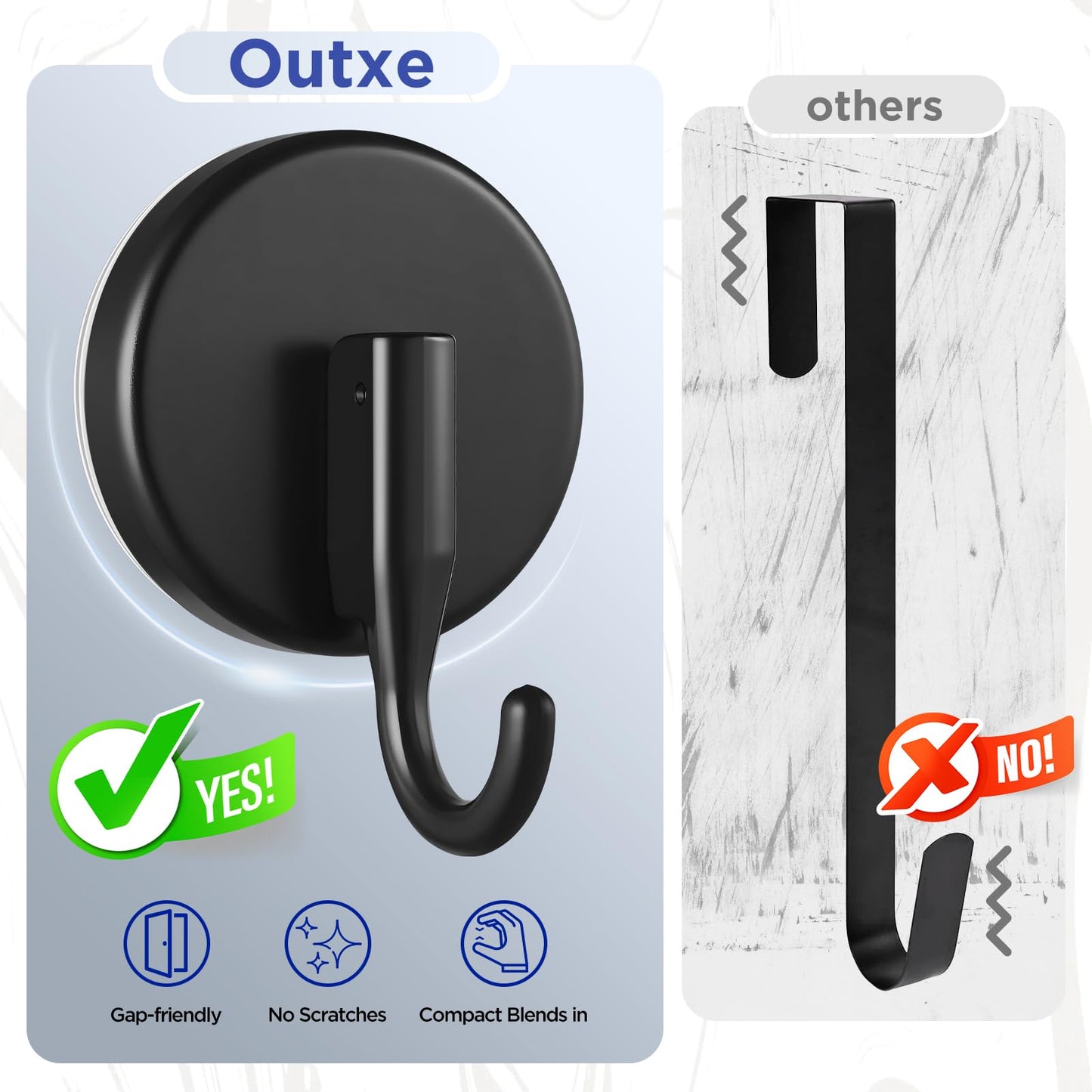 OUTXE Suction Cup Wreath Hanger, Upgraded Reef Hook for Front Door/Glass Window/Over Door, Christmas/Thanksgiving/Halloween/July 4th/Easter/Valentine/Spring/Summer/Fall (Black, 2-Pack)