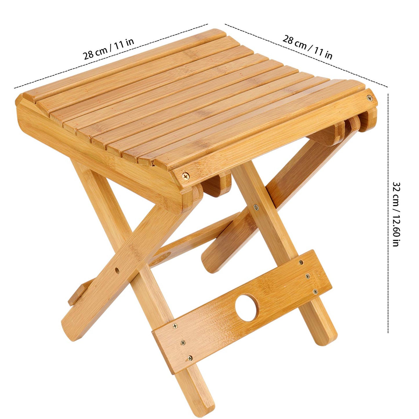 HOZEON 2 Pack 11 x 11 x 12.6 Inches Natural Bamboo Folding Stool for Shaving, Shower, Foot Rest, Picnic, Fishing