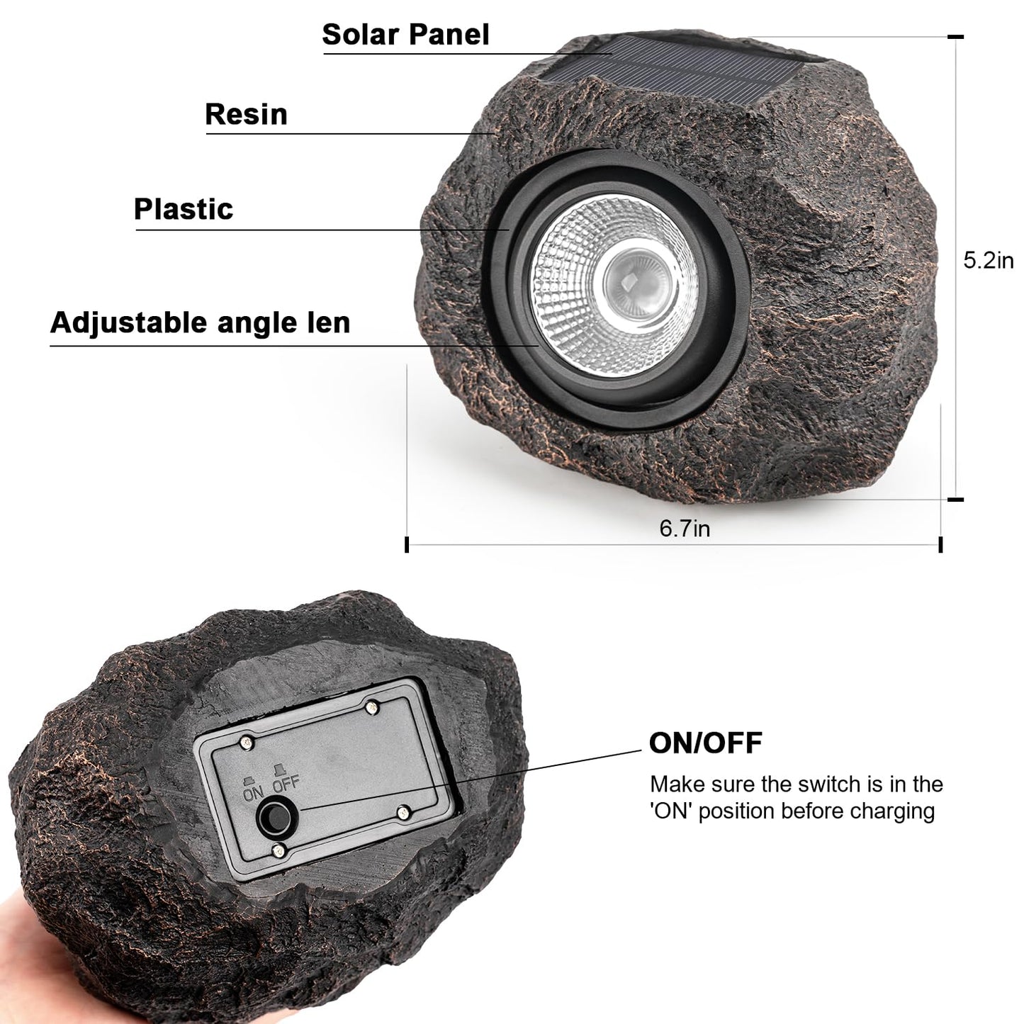 Solar Rock Lights Outdoor – 2 Pack Waterproof LED Landscape Garden Spotlights, Realistic Stone Design, Wireless Solar Powered Pathway Lights for Yard, Walkway, Patio & Lawn Decoration (Auto On/Off)