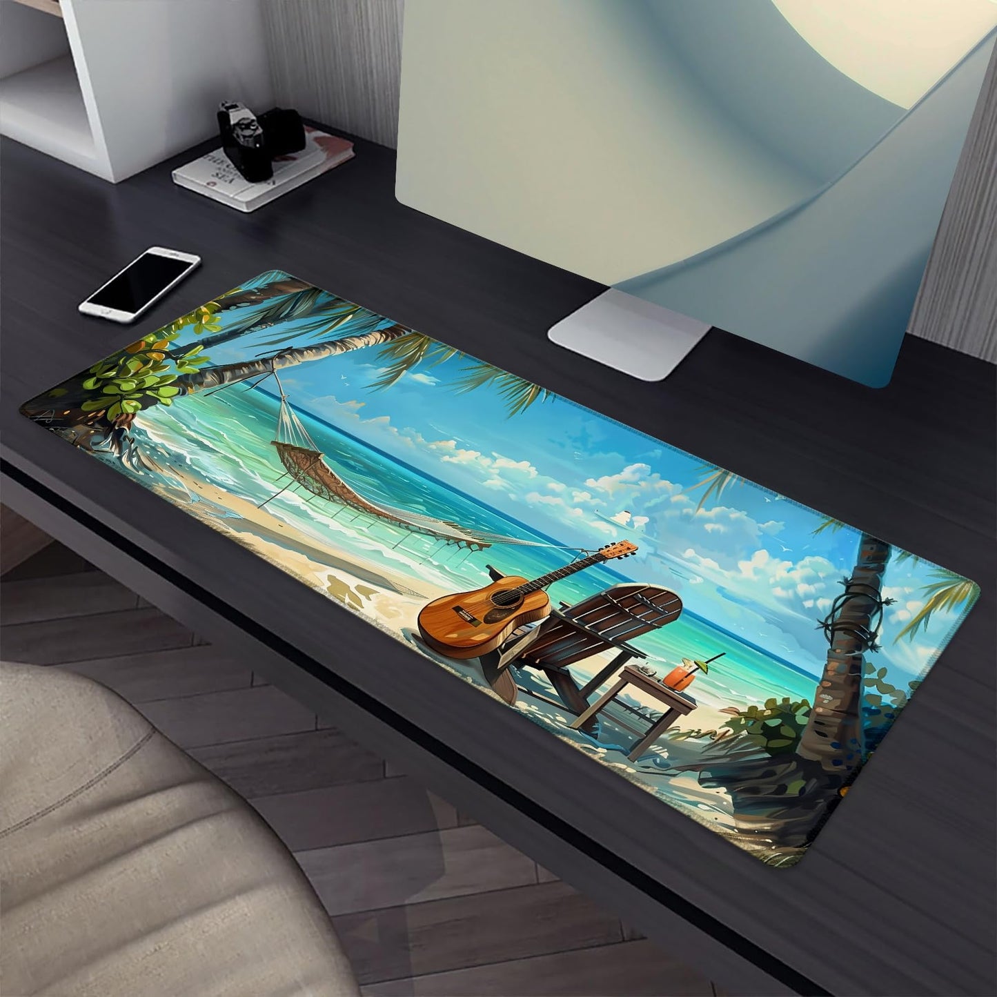 Beach Mouse Pad，Summer Sea Wave Gaming Keyboard Mat，Laptop Computer Protector with Non-Slip Rubber Base，Large Extended MousePads Gifts for Desk Office Home，Deskmat Decor 31.5" x 11.8"