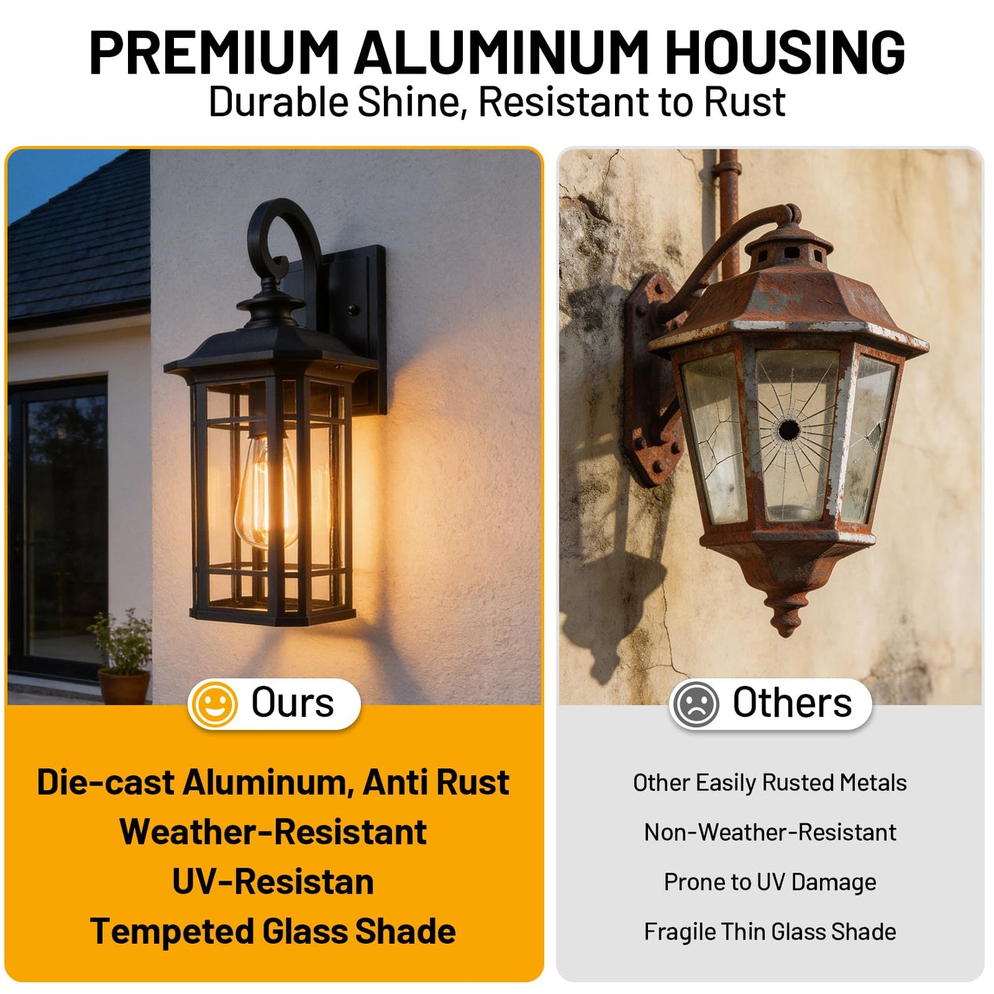 Starcurin Outdoor Porch Lights Wall Mount, Outdoor Wall Light Fixtures Exterior Lights for House, Black Lantern Cage Coach Carriage Light with Clear Glass for Front Door Garage Patio