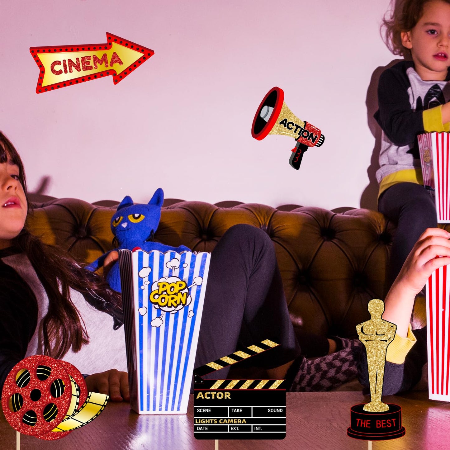 Movie Night Supplies Photo Booth Props Hollywood Photobooth Props for Movie Theater Themed Red Carpet Birthday Party Favors Supplies