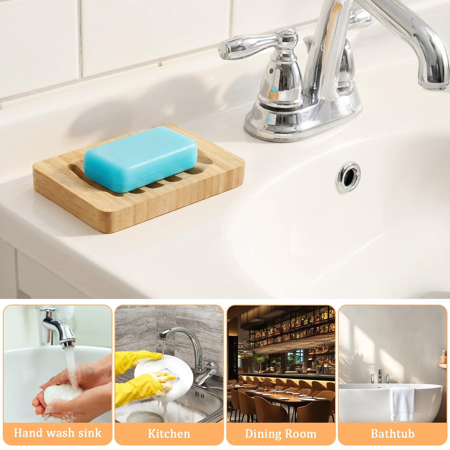 2 Pack Wooden Soap Holder Waterproof Self Draining Soap Dish Wood Soaps Tray for Shower Bathroom Kitchen Bathtub
