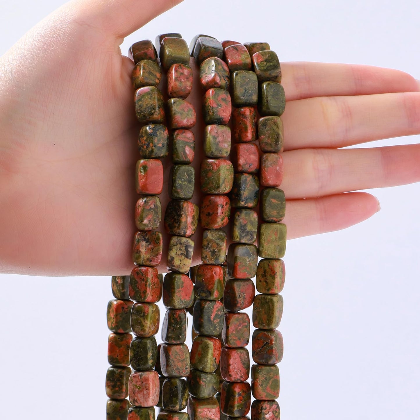 Natural Large Unakite Cube Stone Beads 8x11mm 38cm/str Loose Semi Gemstone Stone Square Beads for Making Bracelets Necklace