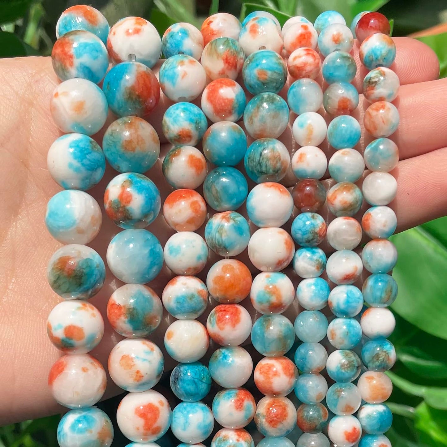 Yochus 60pcs 6mm Blue&Orange Persian Jade Energy Healing Round Bulk Gemstone Beads for Jewelry Making Bracelet Necklace Earring DIY