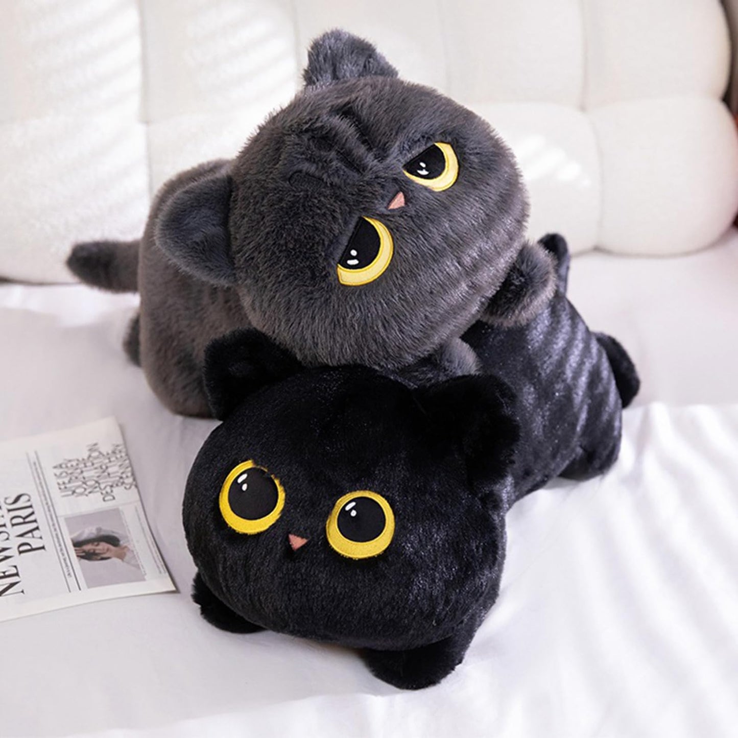 PEACH CAT 27.5" Long Cat Plush Pillow Cute Kitten Stuffed Animals Plushies Toy Gifts for Kids Grey