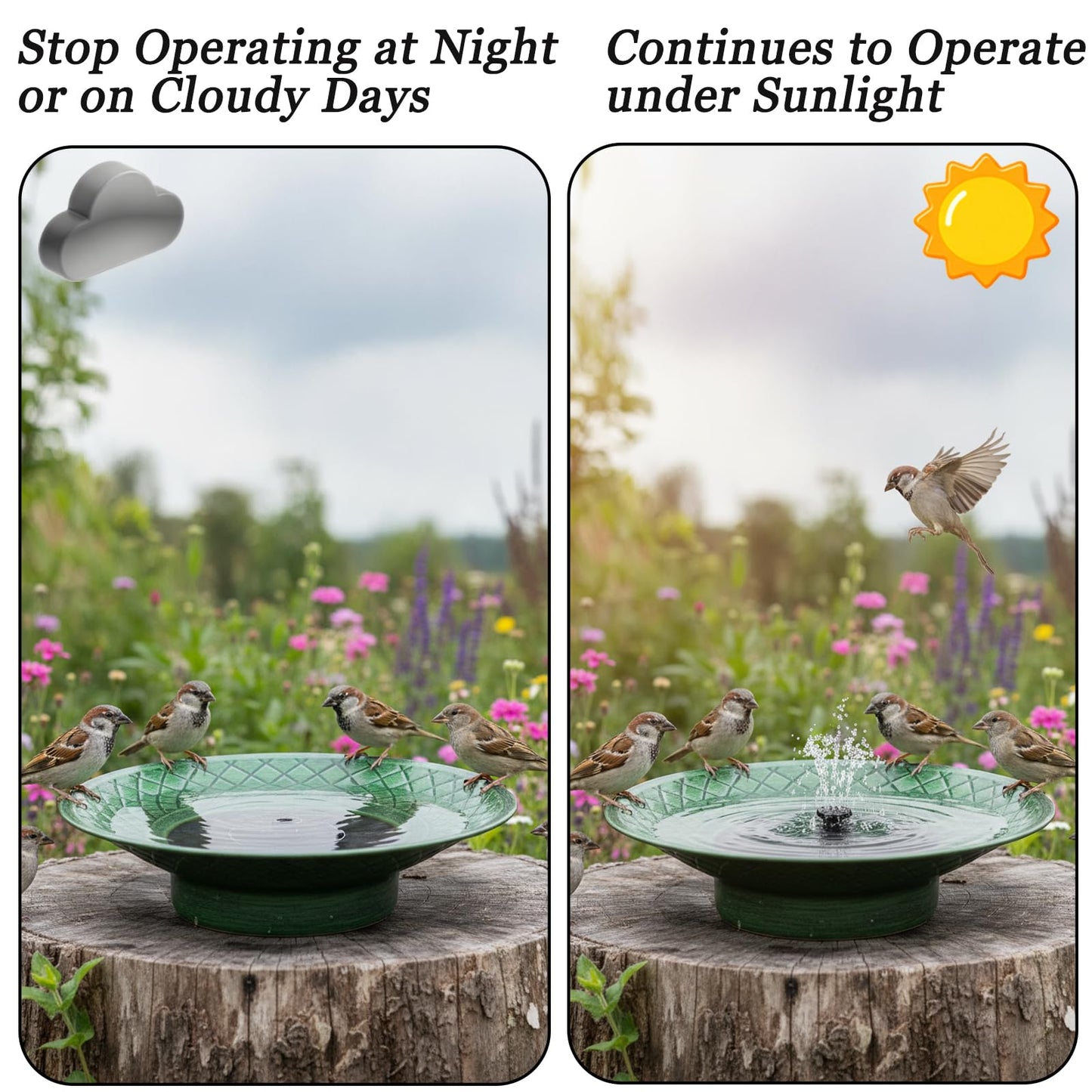 12.6" Bird Bath for Outside, Solar Bird Bath Fountains, Bird Bath Bowl Outdoor, Solar Powered Bird Baths for Garden Patio Decor (Green)
