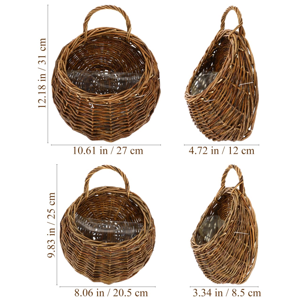 Yardwe 2Pcs Woven Wall Hanging Flower Baskets, Rattan Hanging Planters for Indoor Plants, Rustic Wall Decor Storage Containers, 12.20 X 10.62 X 4.72 Inches