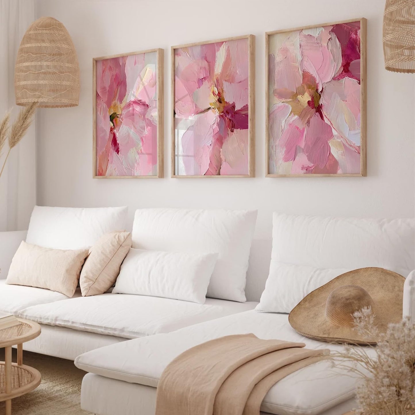 Abstract Floral Wall Art Pink Flower Canvas Pictures Modern Wall Decor Blush Pastel Pink Prints Peony Painting Minimalist Poster Botanical Artwork for Bedroom Living Room 12x16 Inch Unframed set of 3