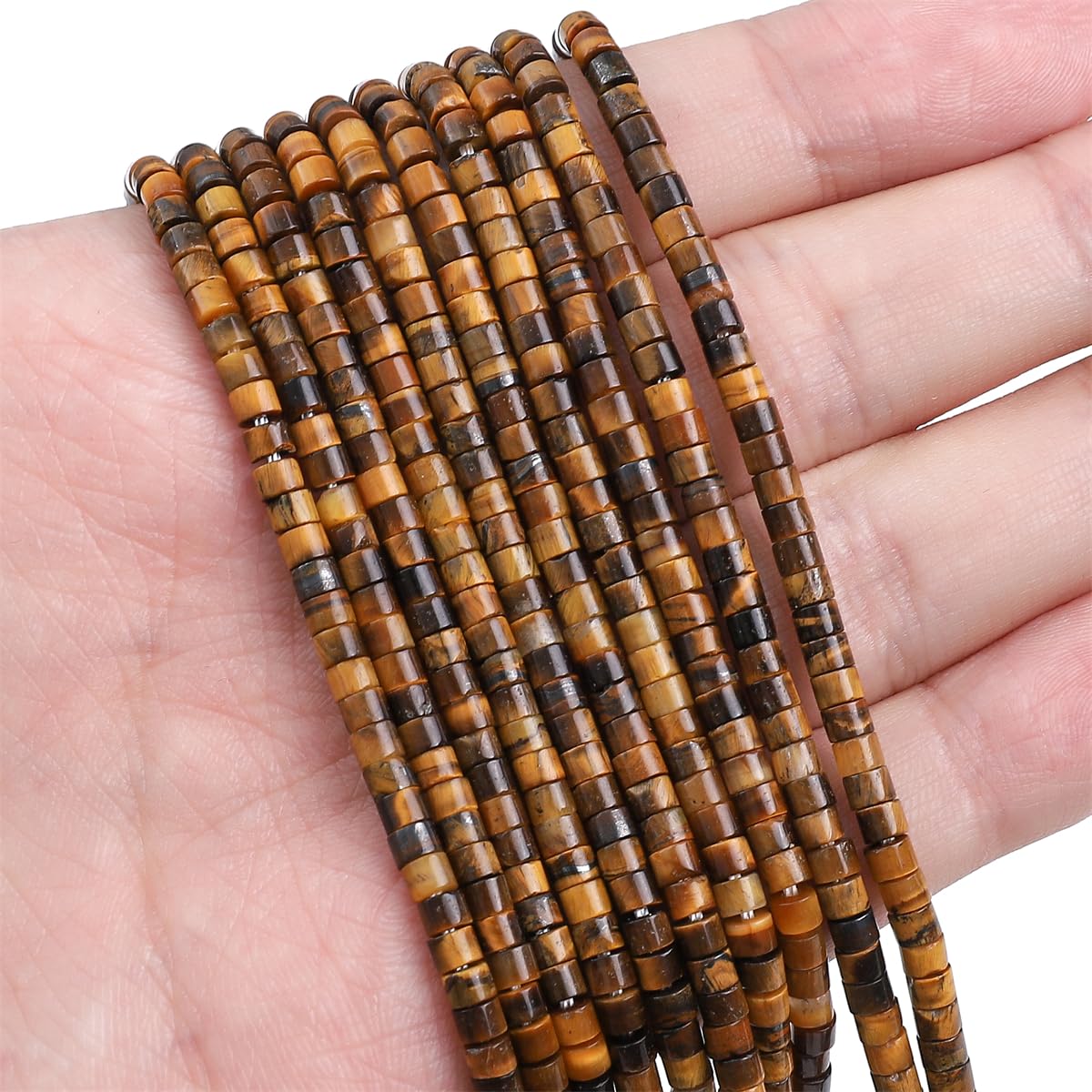 BEADIA Natural Yellow Tiger Eye Spacer Beads Caps Flat Round Loose Beads for Beading Jewelry Making 3mmx2mm 38cm