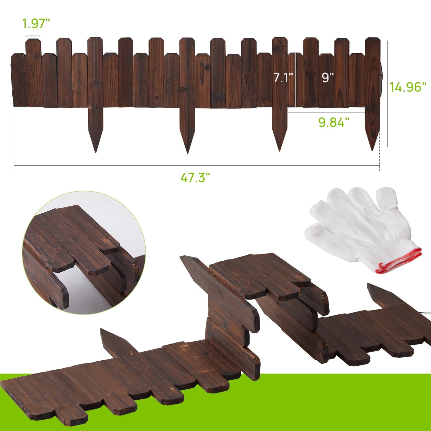 4FT Wooden Garden Edging Border Wood Garden Fence Decorative Landscape Edging Border Outdoor Wood Fence for Yard Tree Flower Bed Edging Borders (1PACK)