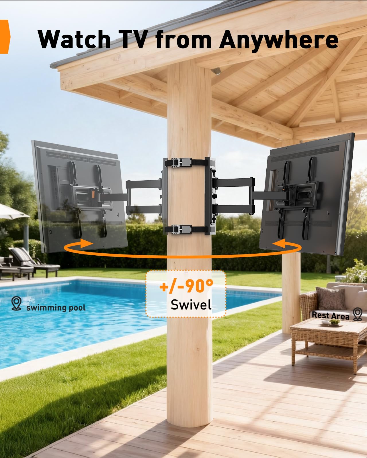 Perlegear Gazebo TV Mount for Most 26"-74" TVs, No Drill Pillar TV Mount for Round & Square Columns, Full Motion TV Post Mount for Gazebo, Pole, Patio & Pergola, Holds up to 88 lbs, Max VESA 400x400mm